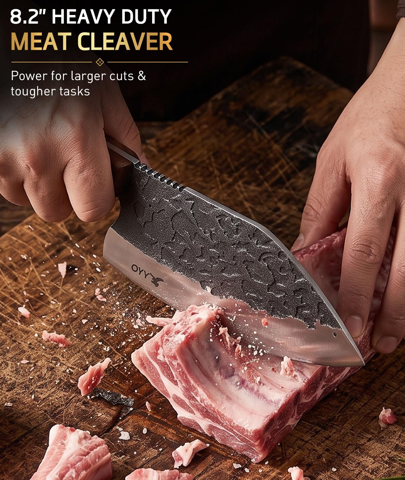 3PCS Hand Forged Butcher Knife Set, Meat Cleaver Chef Knife & Boning Knife