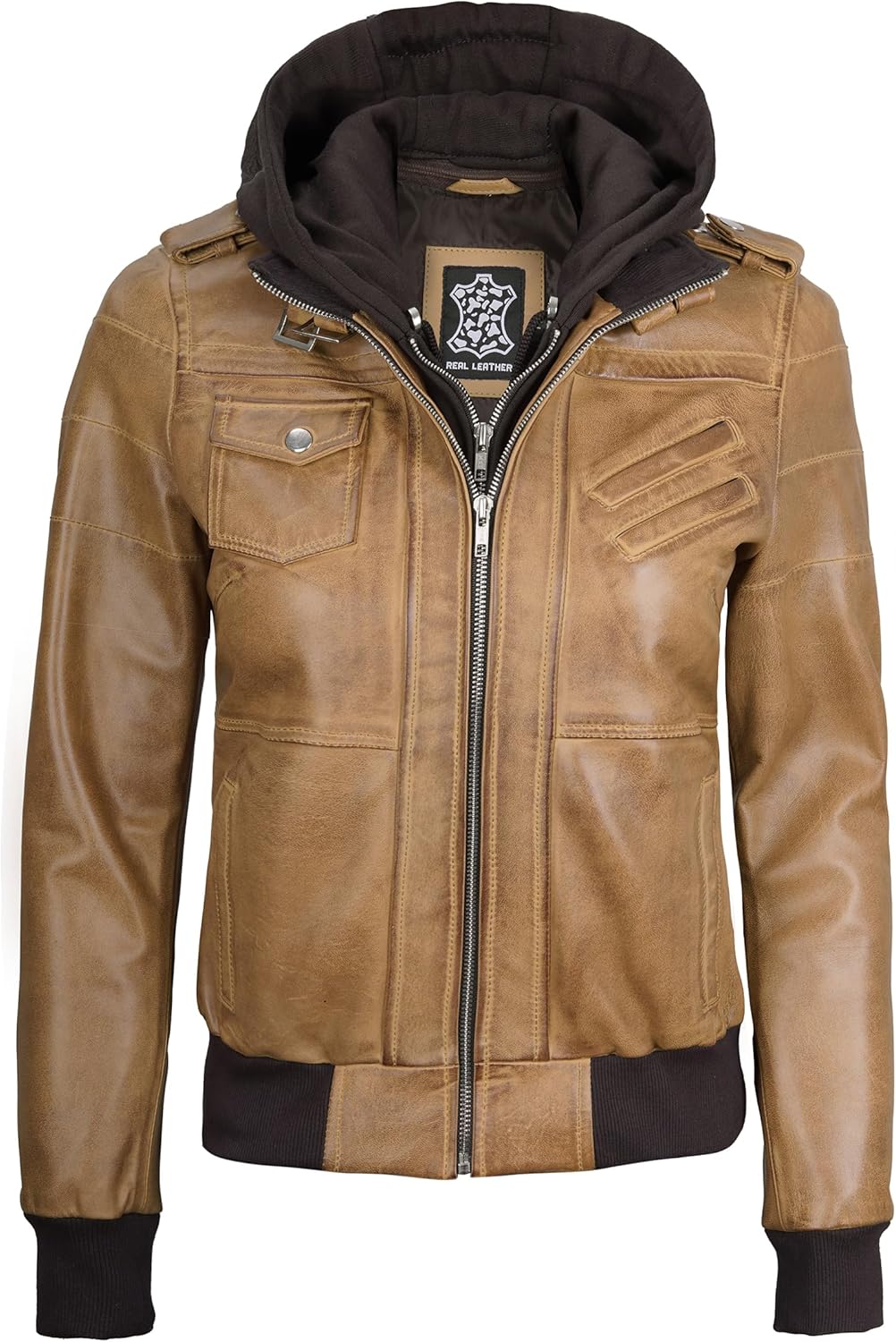 Decrum Detachable Hooded Leather Jacket Women - Real Lambskin Leather Bomber Jacket Women with Hood - Image 3