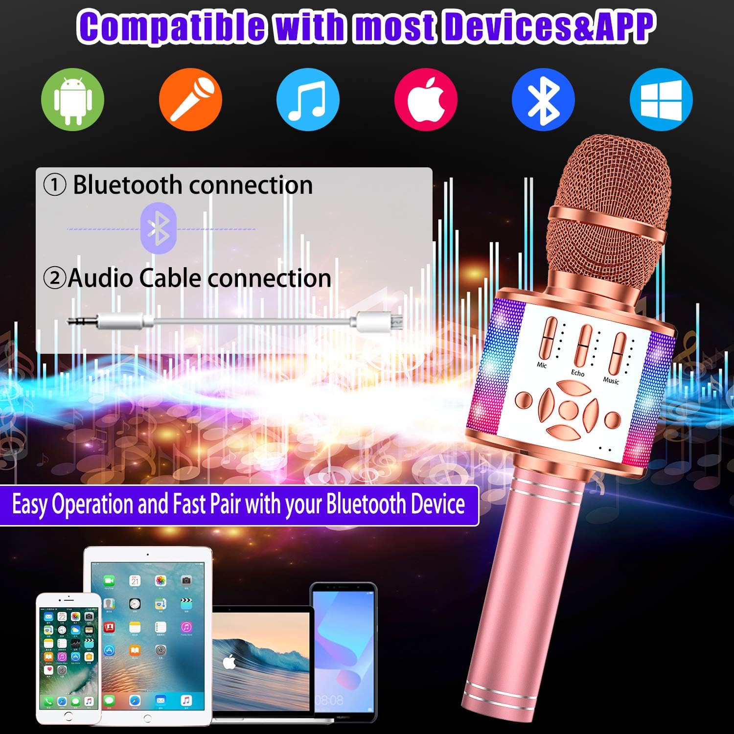 YOHIA Portable Handheld Karaoke Microphone for Kids, Hot Toy Gifts for Girls Teens, Wireless Bluetooth Mic for Android/iPhone/iPad (Blue Plus): Toys & Games