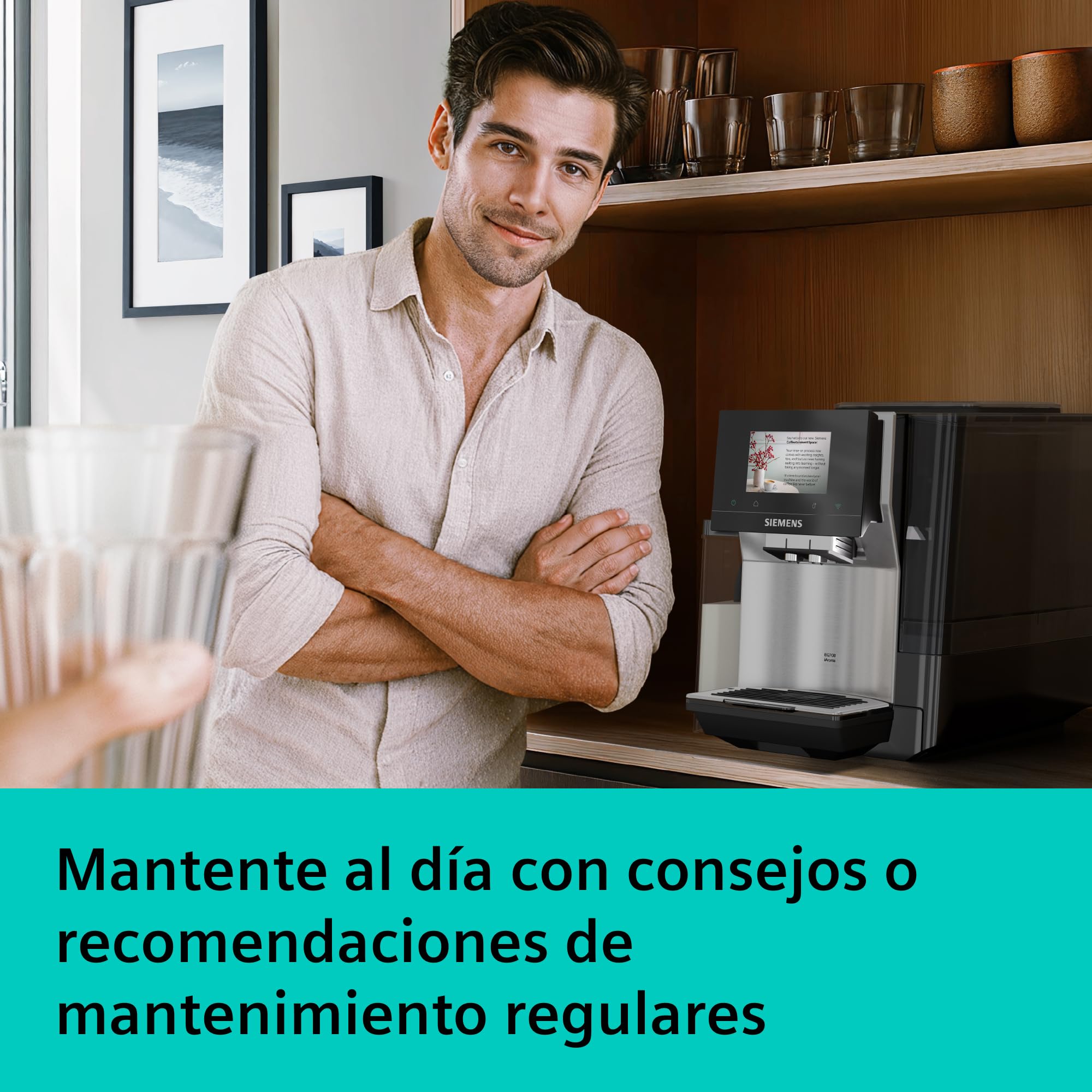 SIEMENS, Cafetera Superautomática, EQ700 iAroma, pantalla táctil, depósito de leche integrado, calentador de tazas, Cold Brew y Slow Brew, app Home Connect, acero inoxidable negro, TQ727E03