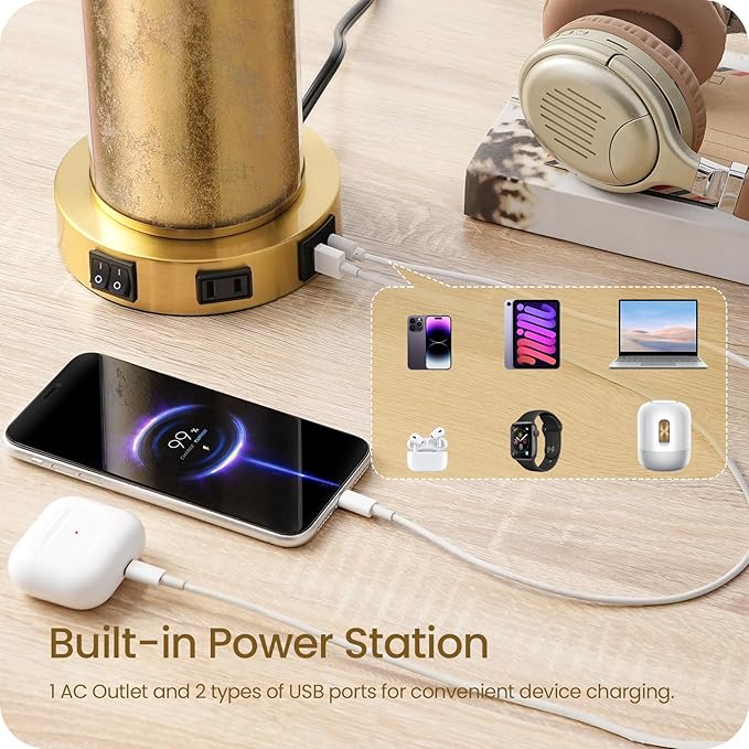 Lámpara de Mesa de Noche GOEBLESON W01TL05, 25.6", Dorado, 2 Piezas miniatura 3