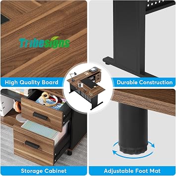LITTLE TREE Executive Desk with File Cabinet Brown & Black, 63 Inch