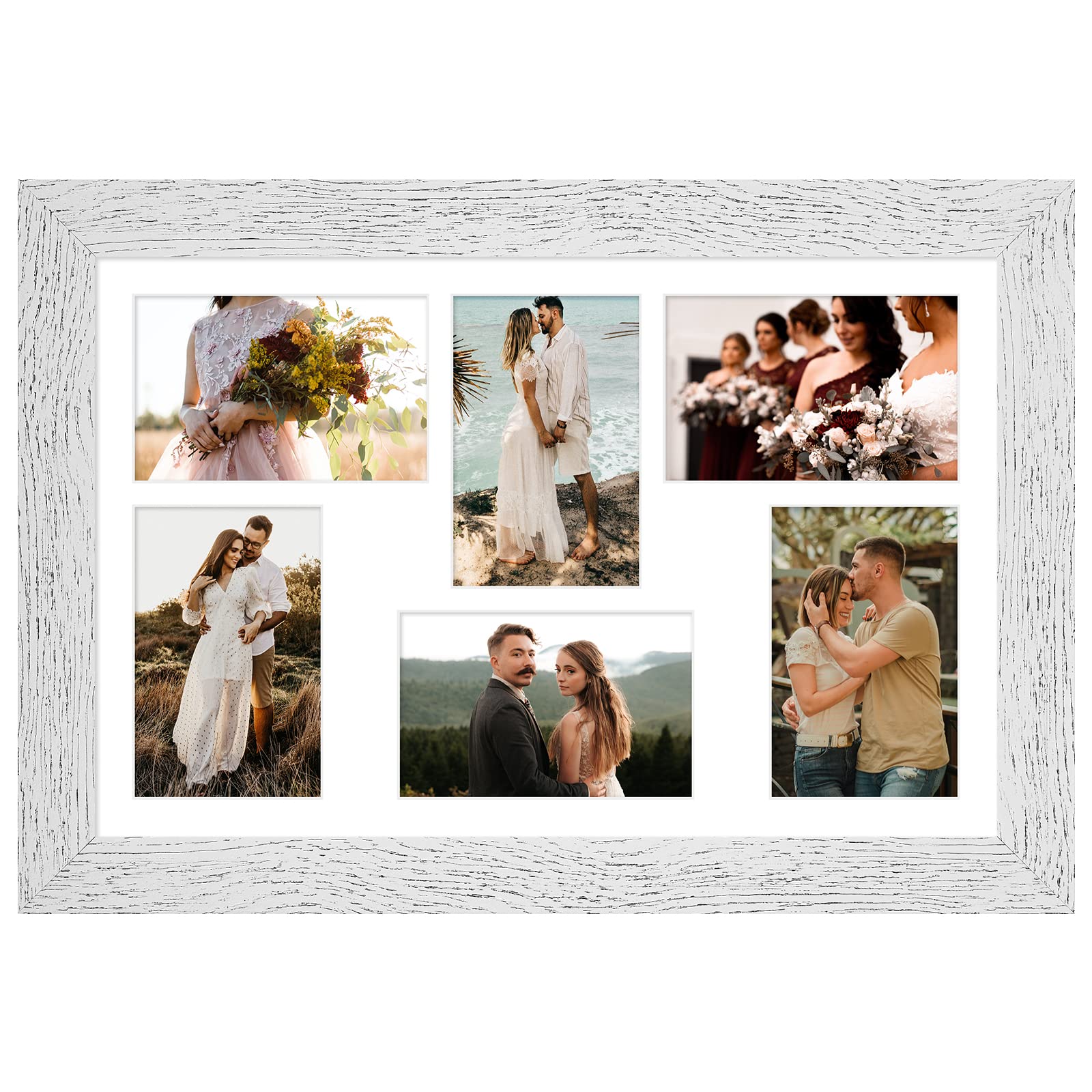 11x17 picture frame display 6 picture frame collage 4x6,multi photo frame with mat,plexiglass,wall mount decor,distressed white wood grain…