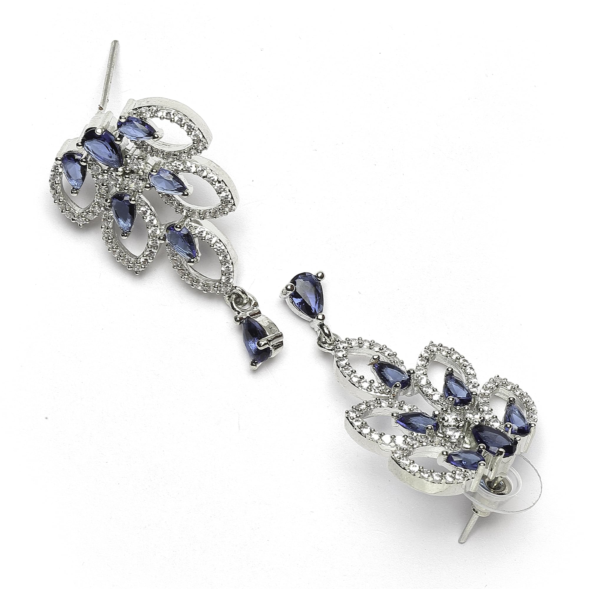 Rhodium-Plated AD Leaf Necklace Earring Set