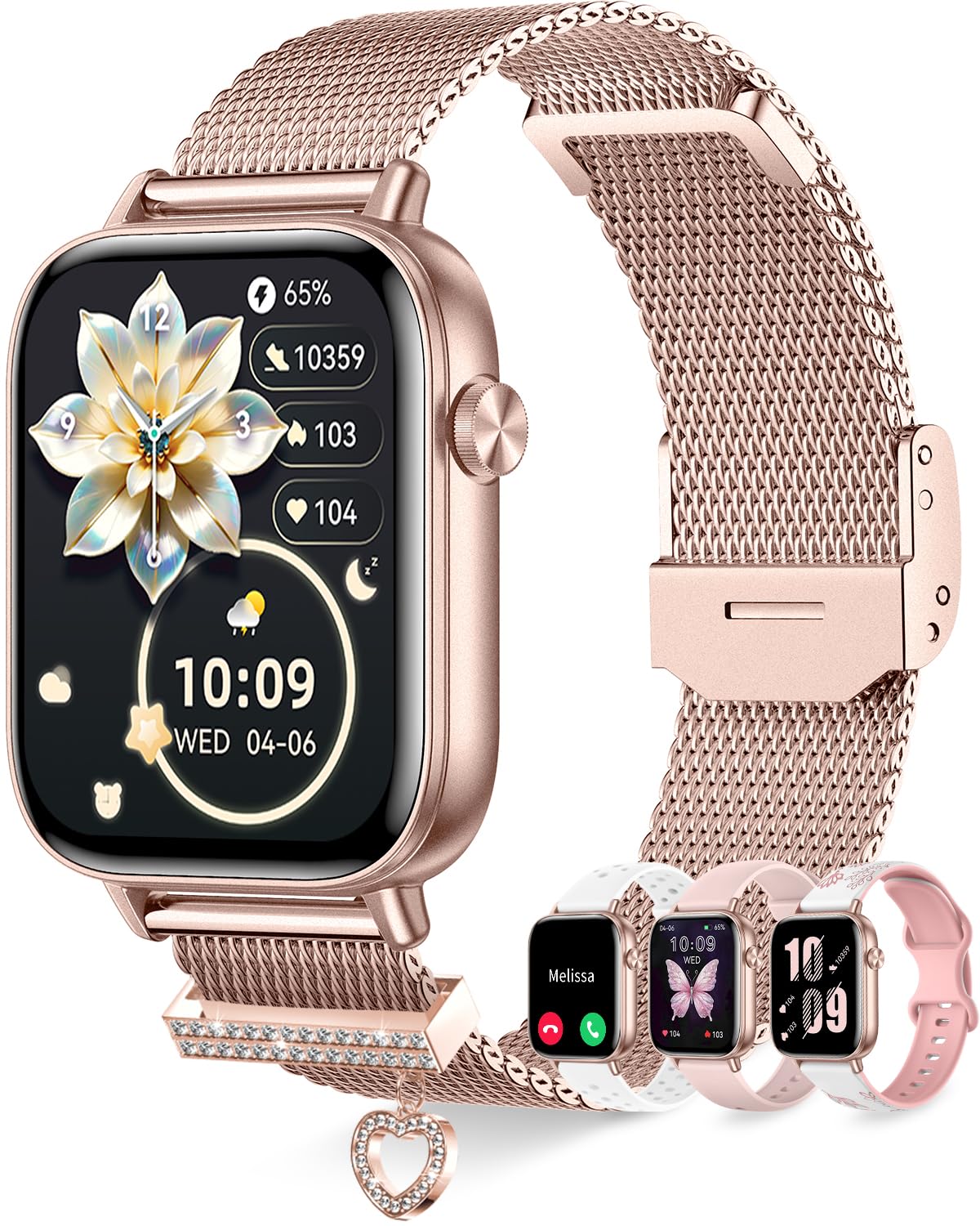 Smart Watches for Women with 4 Bands, 1.83" Fitness Trackers for Android iPhone Pedometer/Sleep/Heart Rate/SpO2 Monitor Smartwatch for Calls/Notifications 110+ Sports Modes 100+/DIY Dials