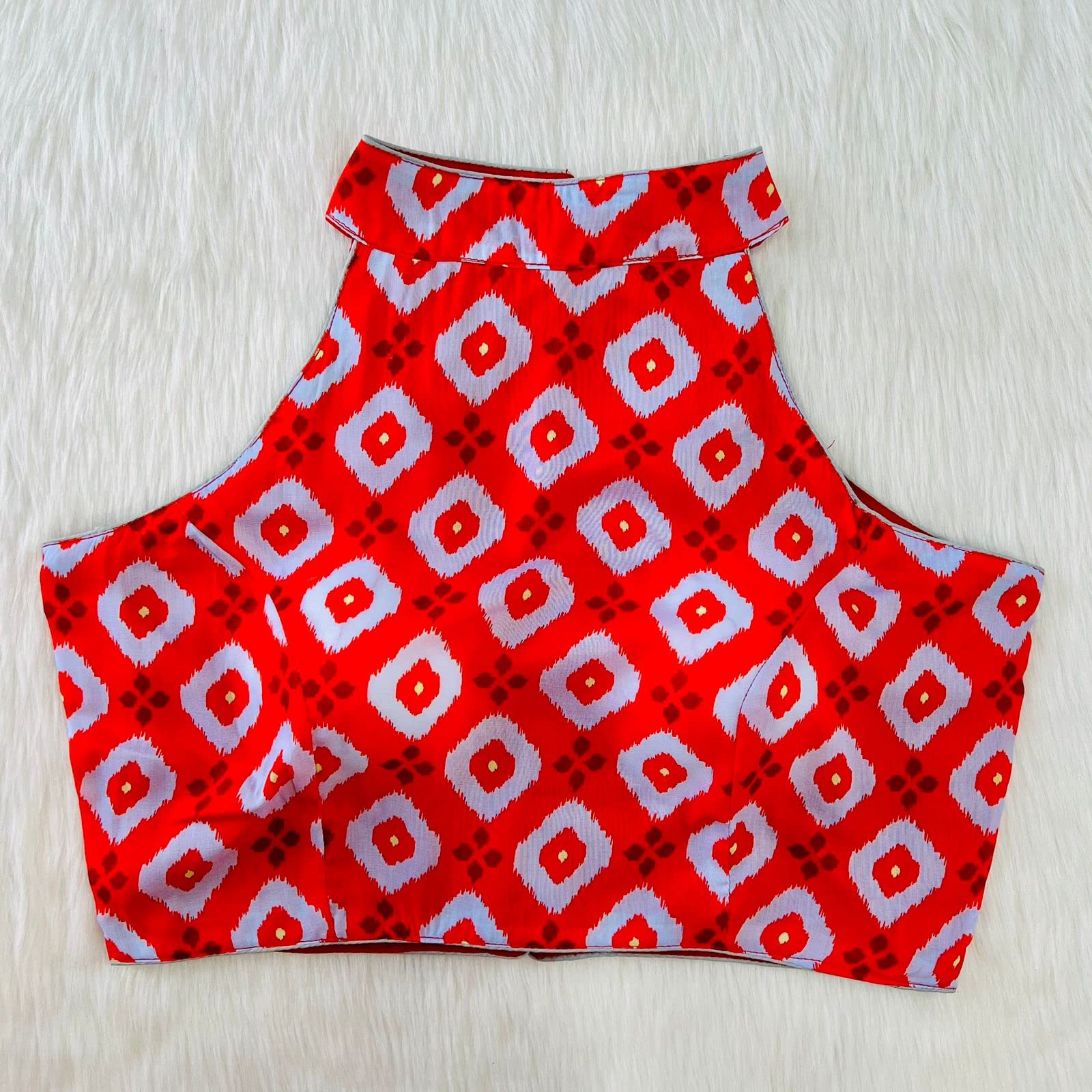 Vihu Fashion Womens Readymade Halter Neck Sleeveless Printed Saree Blouse.(Halter Neck Print Red_38)