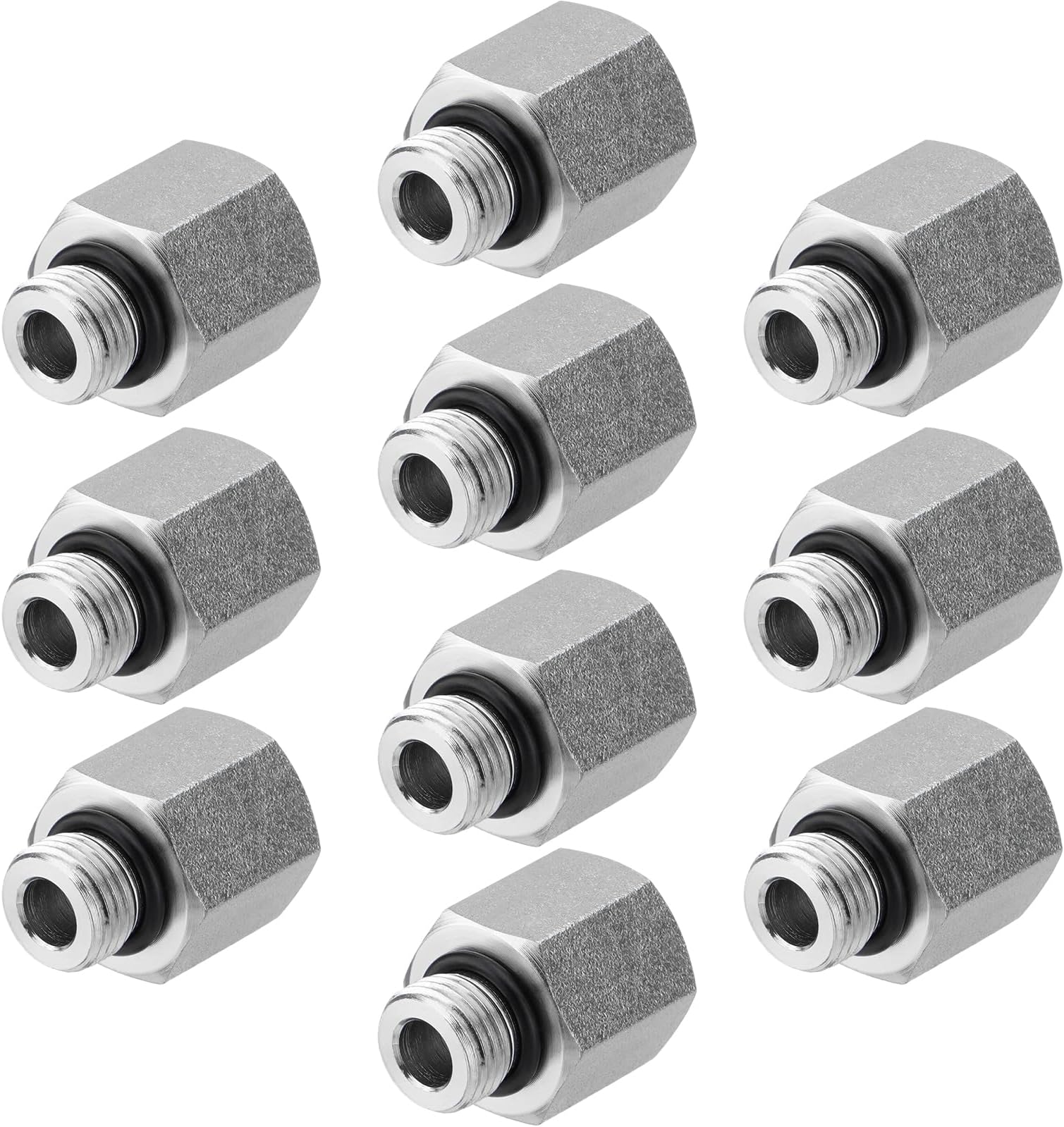 10 Pack Hydraulic Adapter Fittings: #6 SAE/ORB Male x 3/8" NPTF Female, Straight Tube Hydraulic Connectors with Protection Cover - 6405-06-06