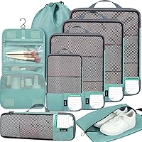 Vista 23 de BAGAIL 4 juegos/6 juegos/8 cubos de compresión para embalaje, accesorios de viaje, organizadores de embalaje expandibles (malla cuadrada, 06-beige)