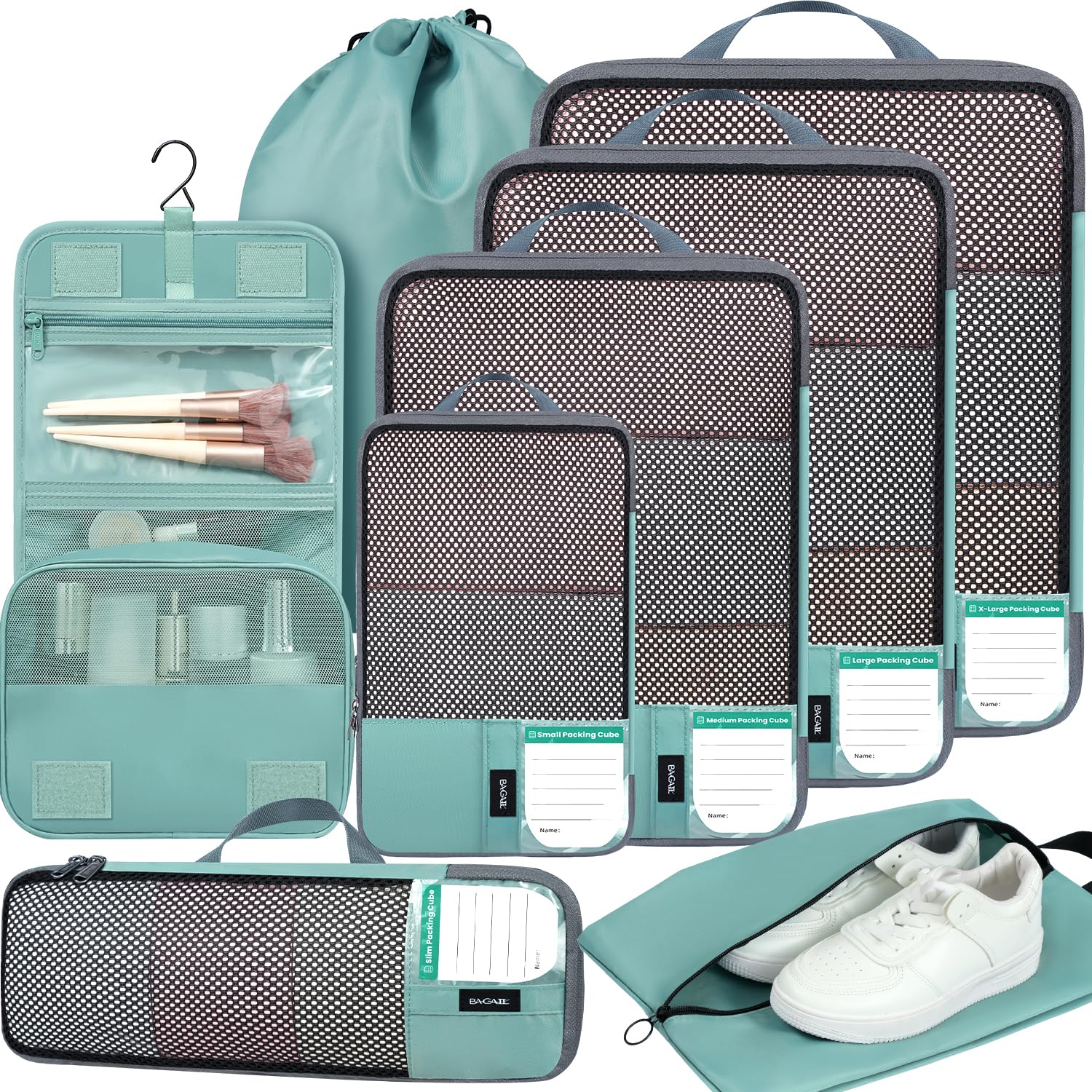 BAGAIL 4 Set/6 Set/8 Set Compression Packing Cubes Travel Accessories Expandable Packing Organizers(HalfMesh,8-DustyBlue)