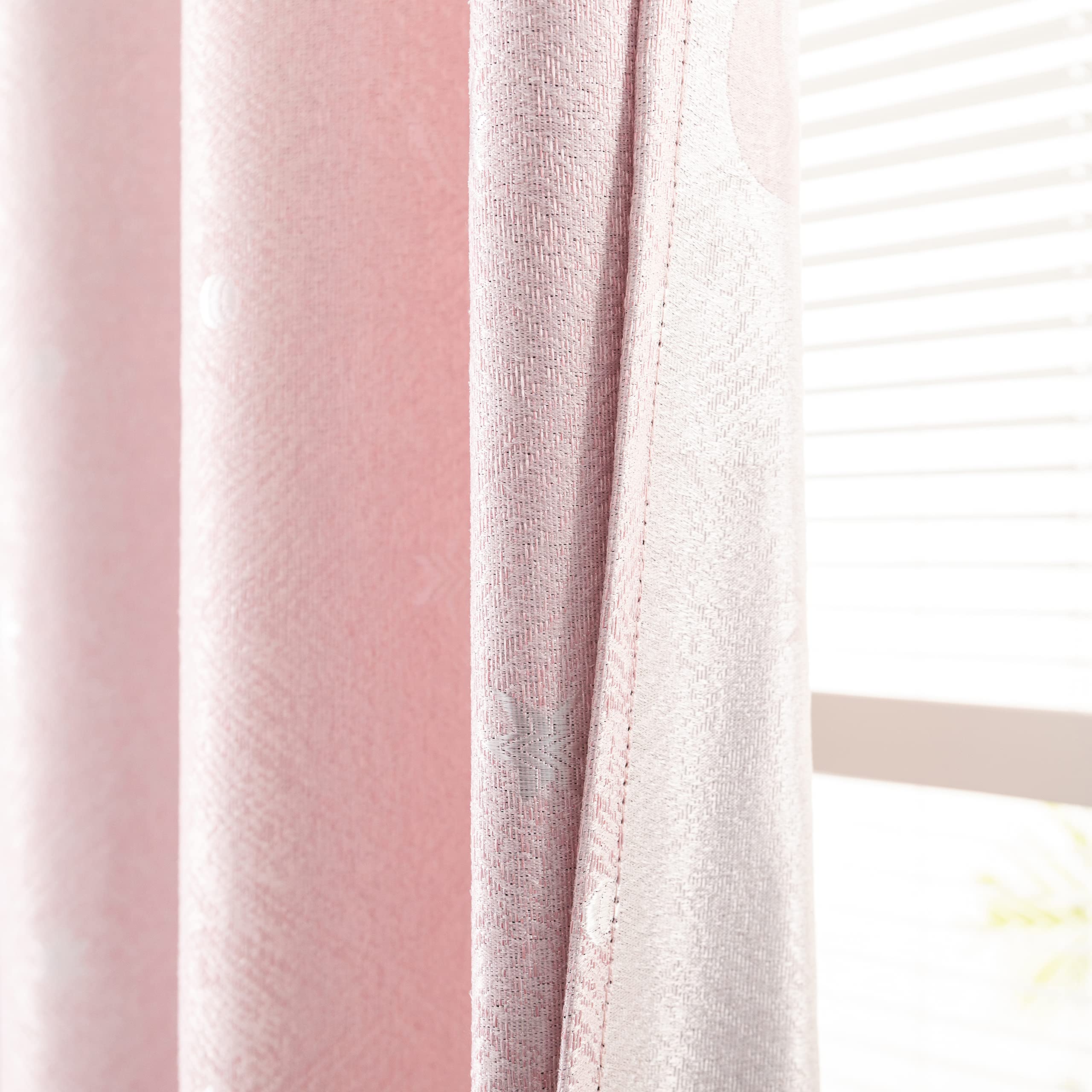 GIRASOLE HOME® Tende Jacquard Semi Oscuranti Fantasia Luna e Stelle Tenda Morbida Termica Isolante 2 Pannelli con Occhielli Rosa Stelle 140x275cm
