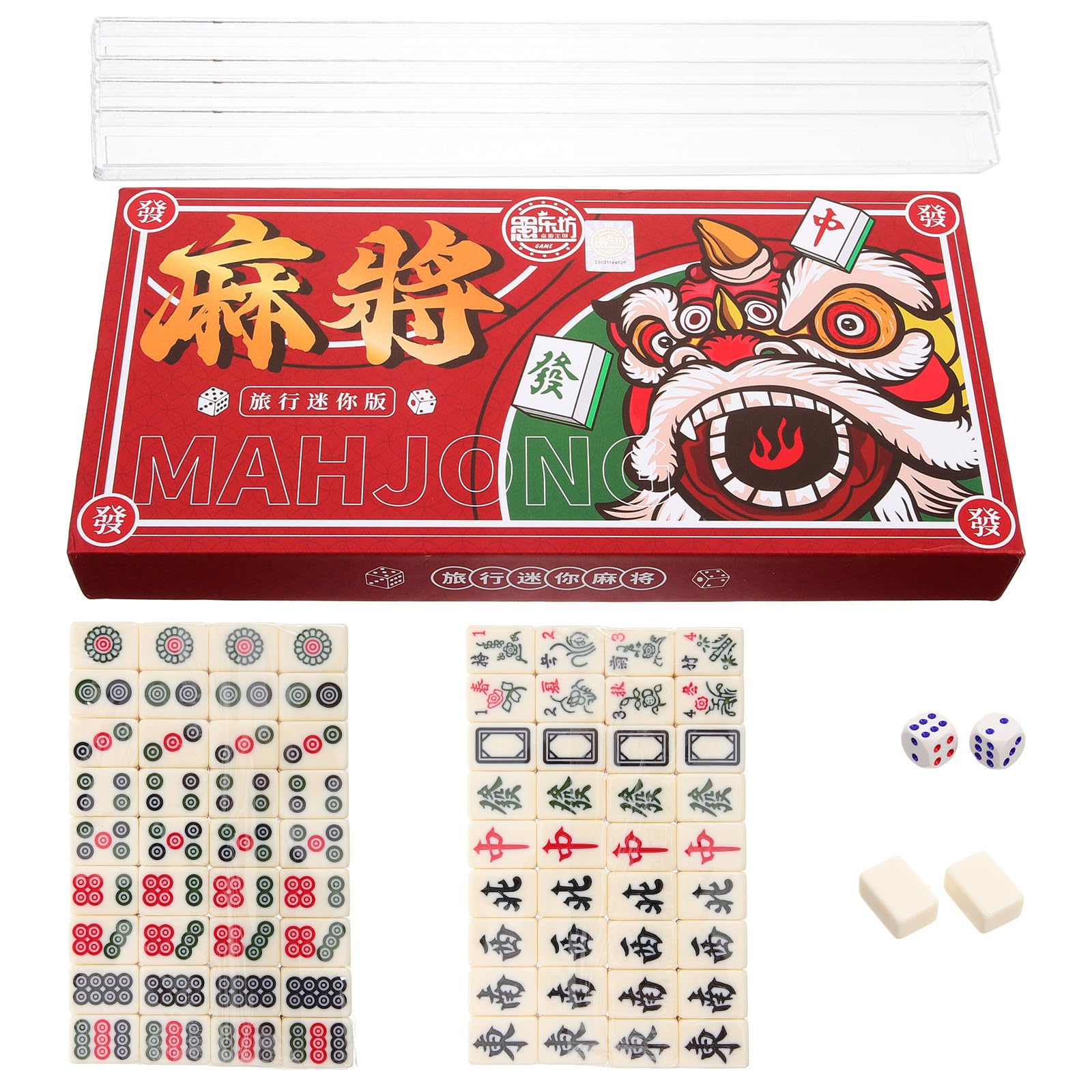 Kisangel Kleiner Mahjong Satz Tragbar mit Praktischem Melamin und PVC Material Lustiges Chinesisches Mahjong Spiel für Partys und Riegel Leicht zu Tragen und Kreative Gestaltung
