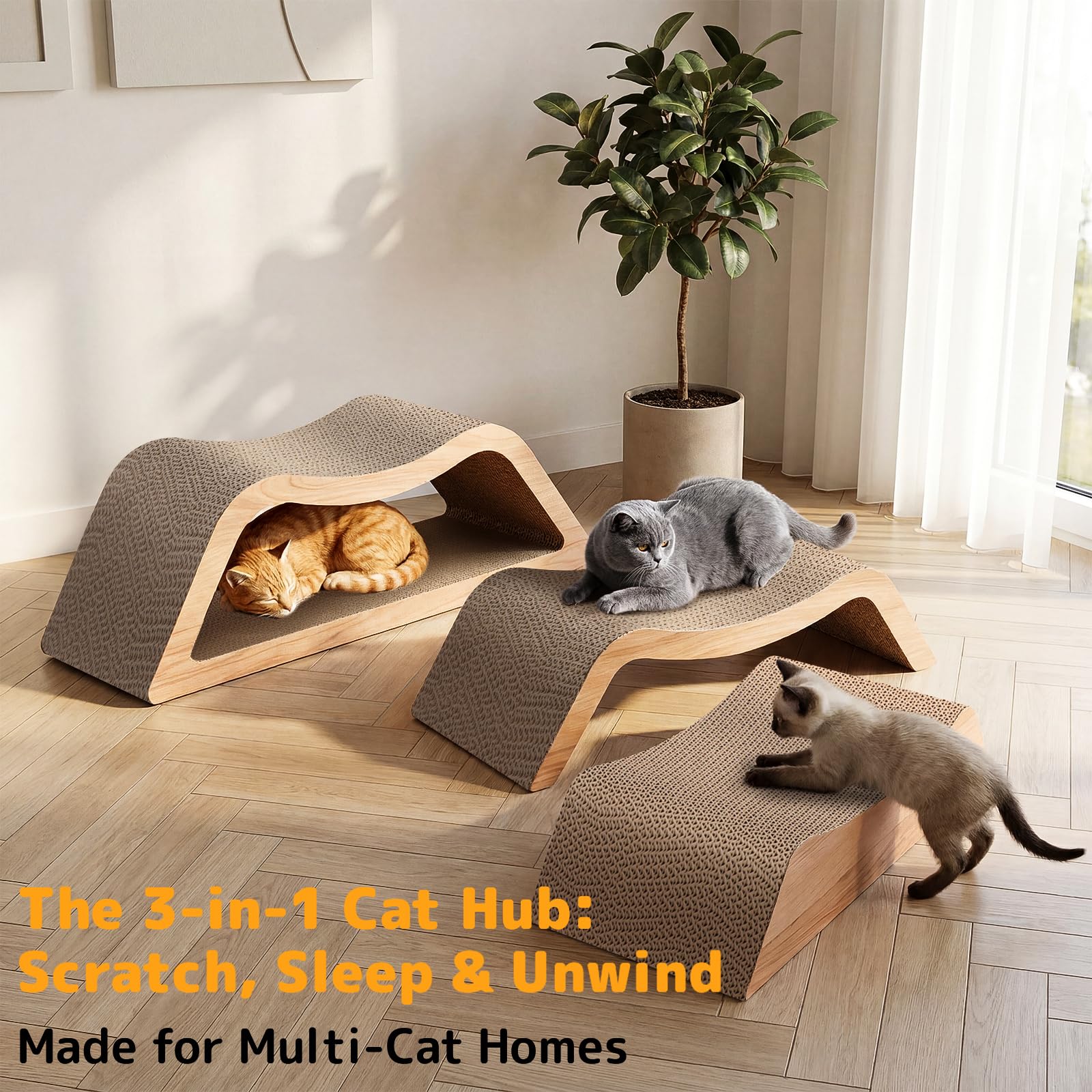 Gimars Griffoir Chat 3 en 1 XXL – Griffoir pour Chat Carton Design, Escalier Griffoir Chat Canapé et Lit, Rampe d'Accès pour Chats Âgés, Griffoir Carton Chat Lounge