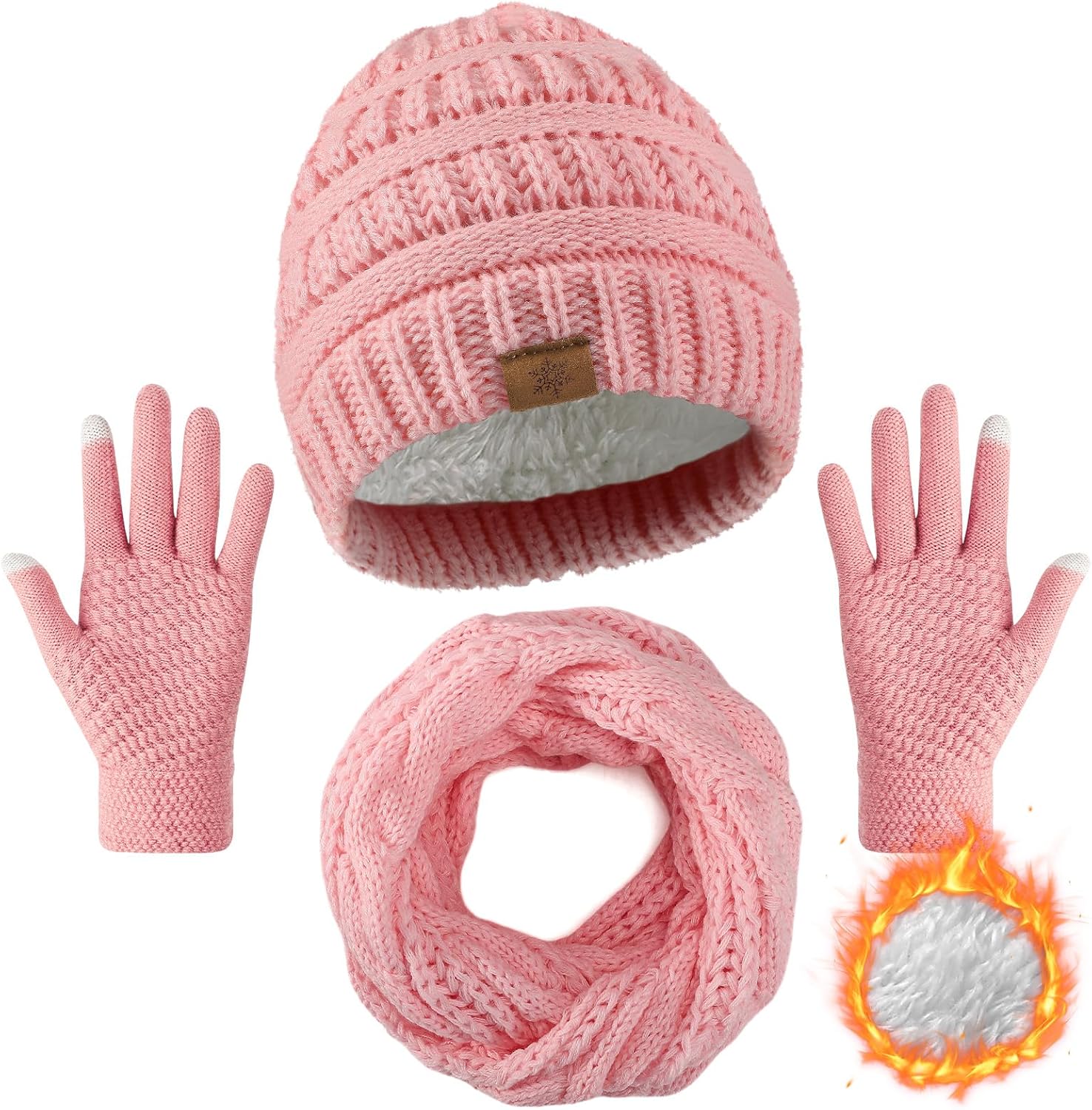 Winter Beanie Hat Scarf Gloves Set, Winter Clothes for Women, Fleece Lined Hats Touchscreen Gloves Thick Neck Warmer - Image 9