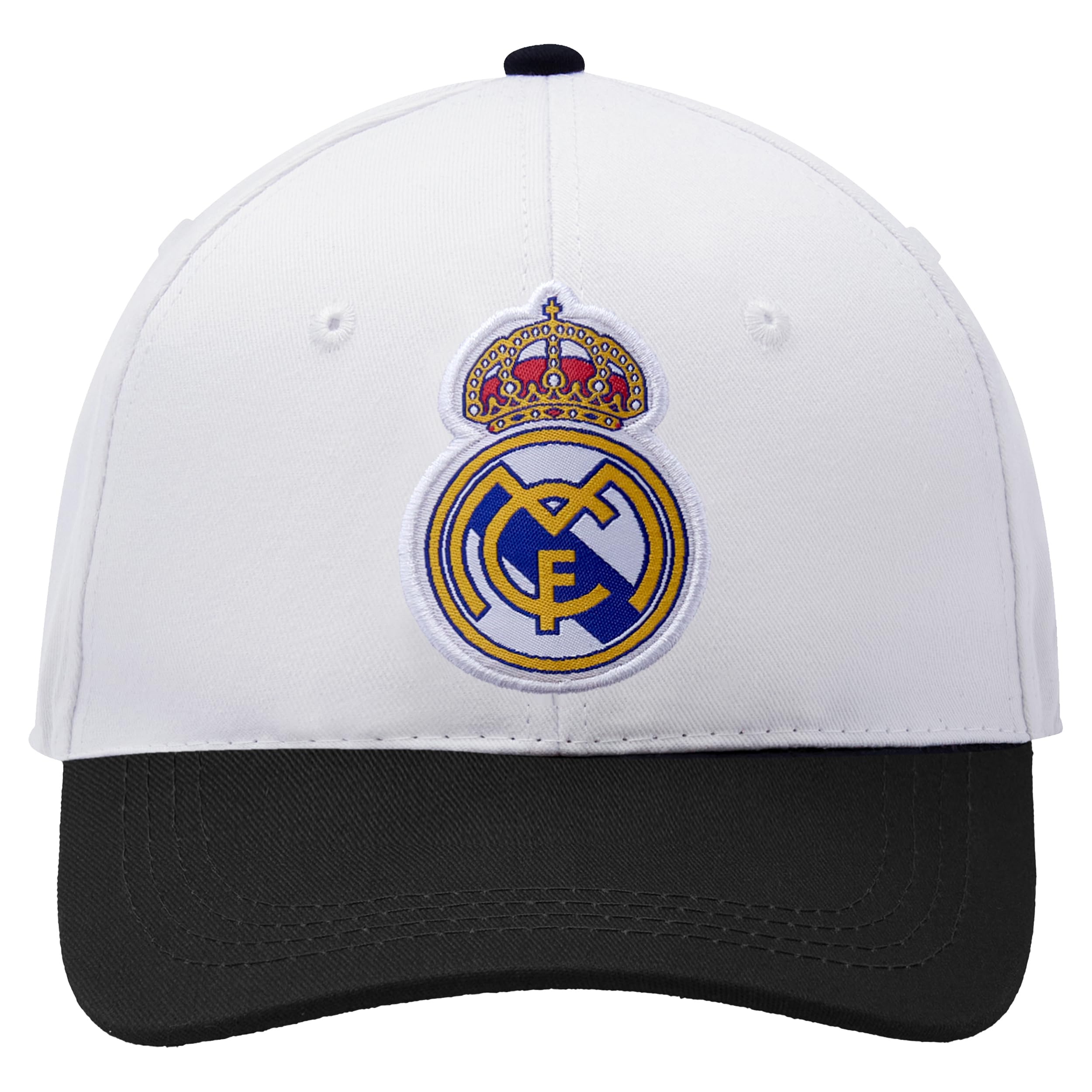 Icon Sports Officially Licensed Real Madrid Adjustable Dad Cap – White & Black Cotton Hat with Buckle for Men & Women