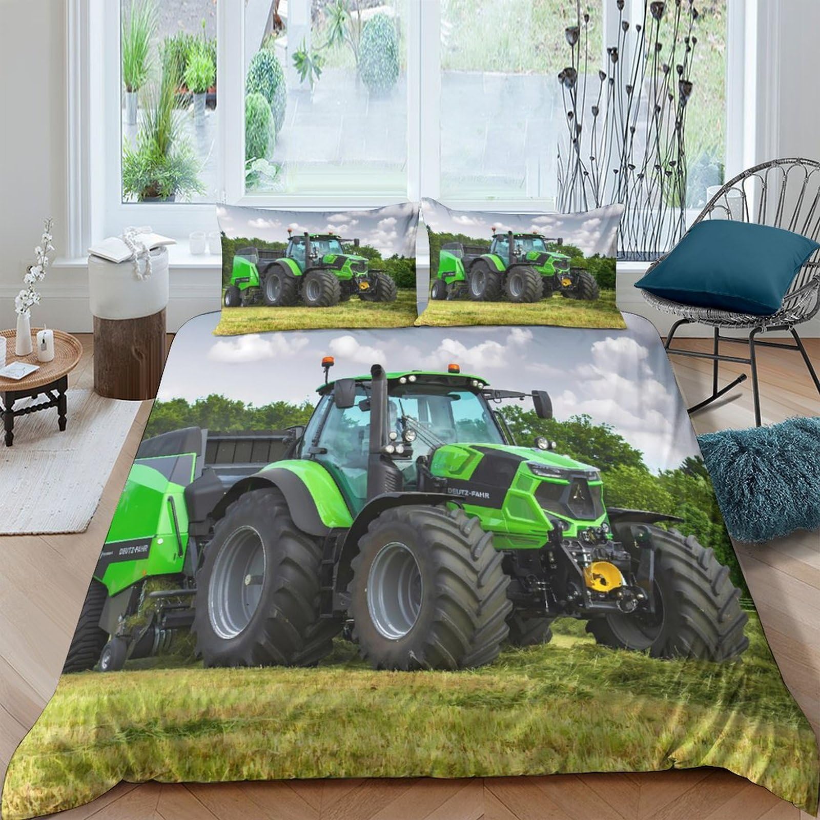 Ctjqhvkz Style-6 3D Printed Green Tractor Fitted Sheet Microfiber Soft Breathable Farm Machinery Bed Cover For Bedroom Guest Room Decor Single（135X200cm）