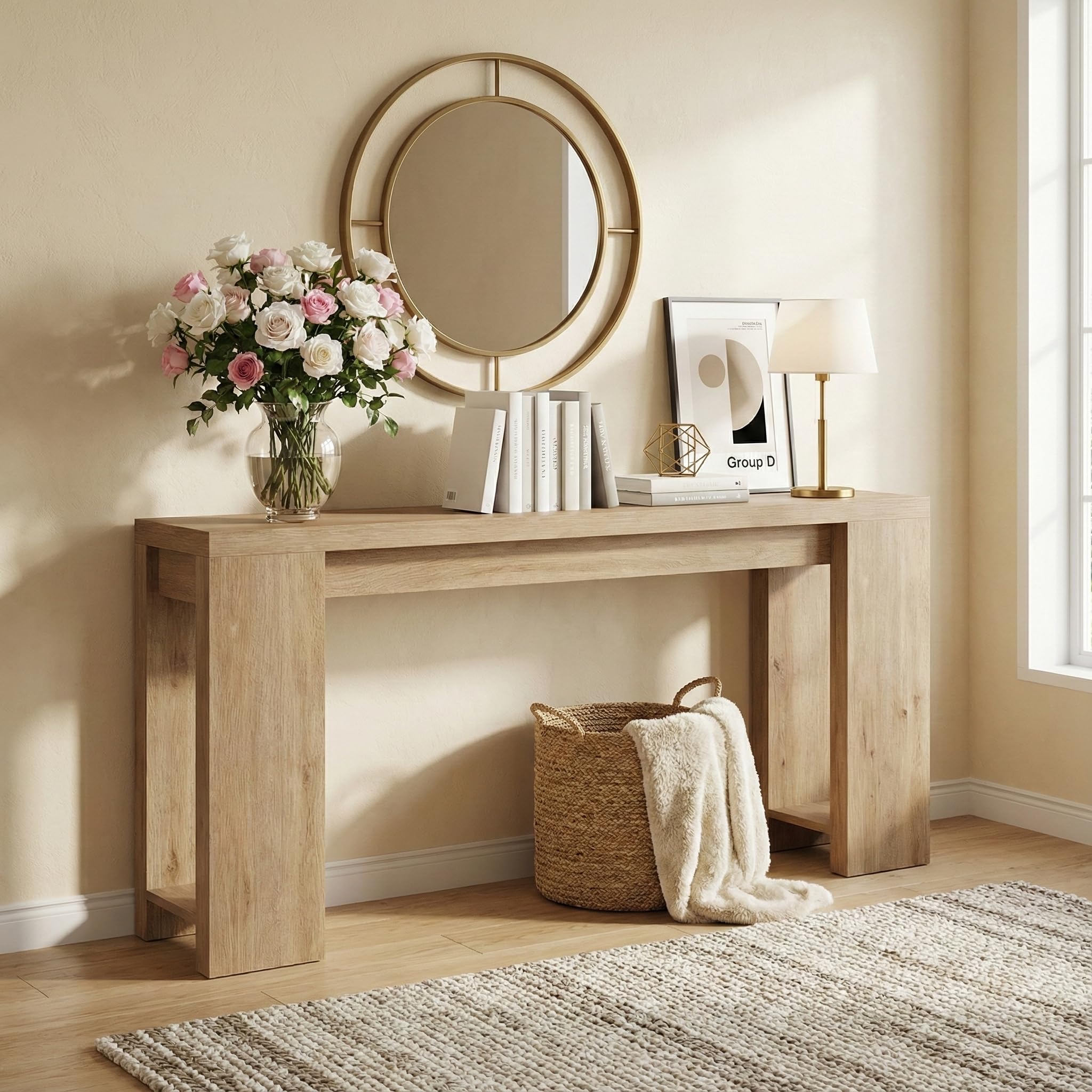 Lailang Tavolo consolle 160 cm, design compatto, extra lungo, in stile rustico, per ingresso, corridoio, soggiorno per arredamento moderno