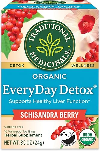 Traditional Medicinals Organic EveryDay Detox Schisandra Berry Té de hierbas, apoya la función hepática saludable, (paquete de 1)  16 bolsas de té
