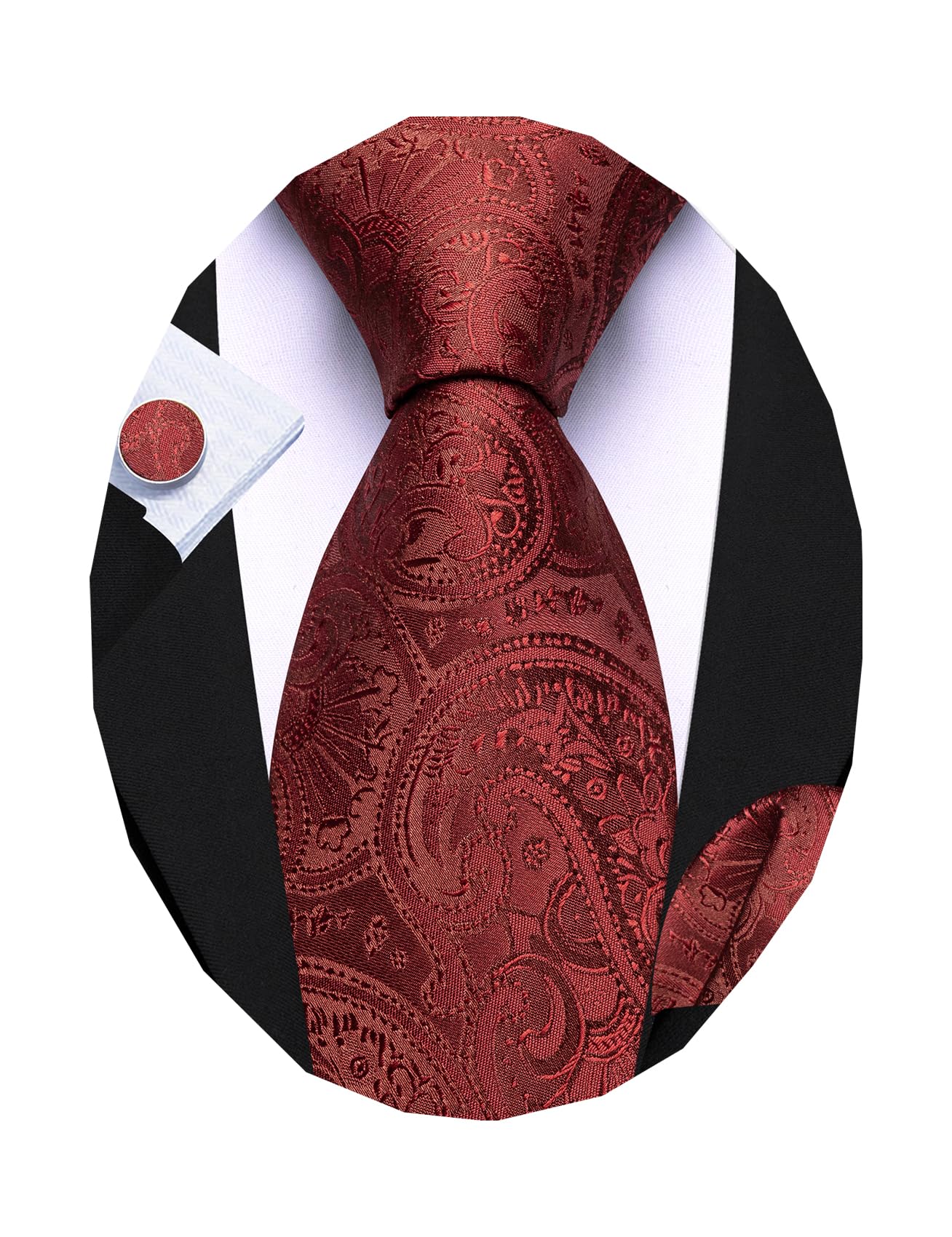 Barry.Wang Men Tie Sets Paisley Silk Necktie Pocket Square Cufflinks