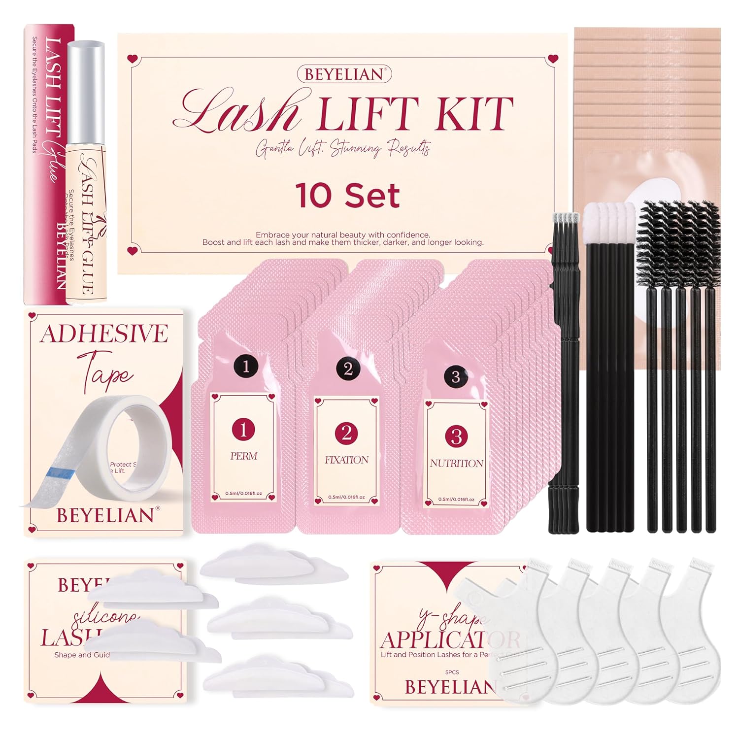 BEYELIAN Lash Lift Kit Eyelash Perm Kit, Professional Instant Perming, Lifting & Curling for Eyelashes, Semi-Permanent Salon & DIY at Home Lash Lift Use for Beginner and Professional 10 Times Lash Lift Kit 10 Sets