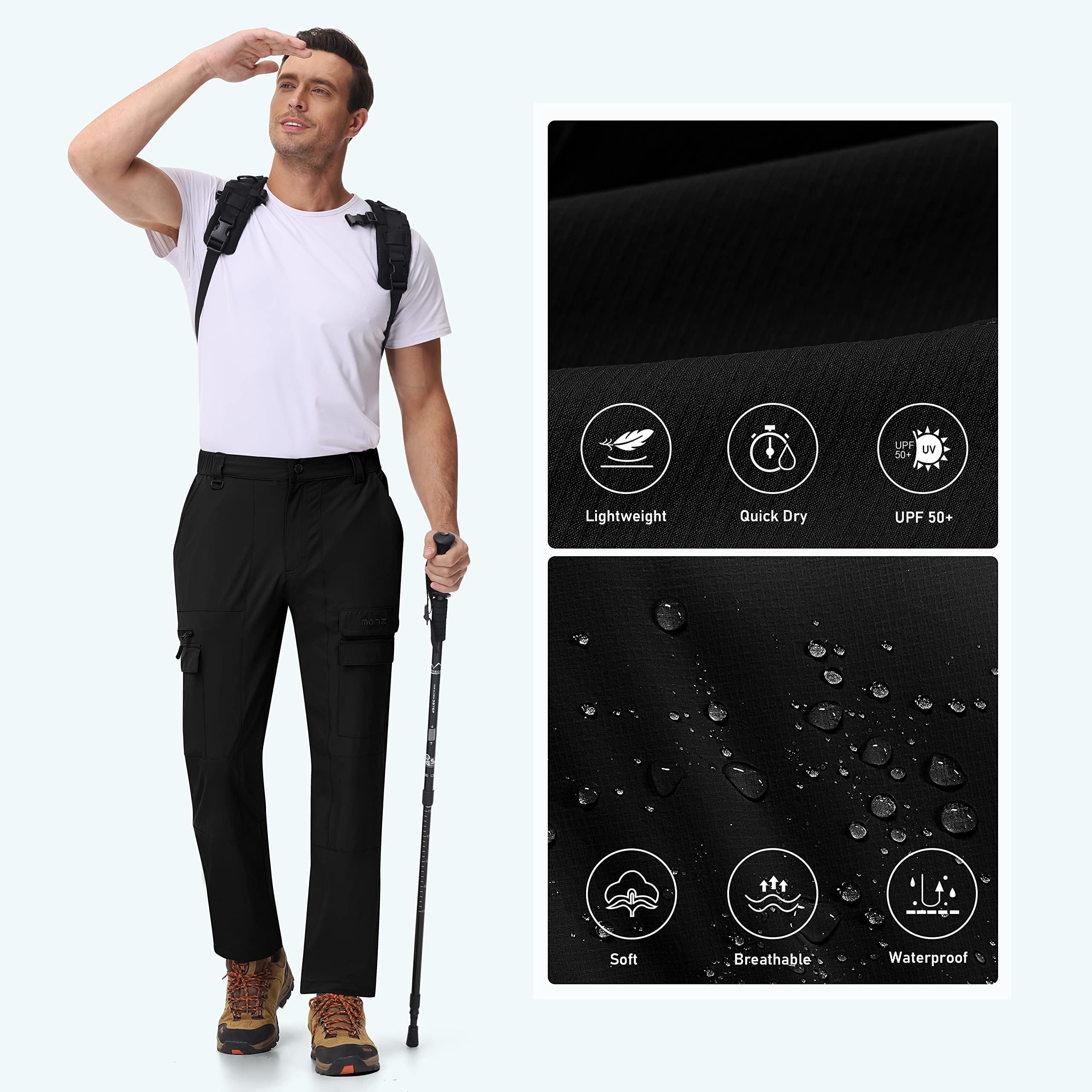 MoFiz Pantalon de Randonnée Homme Léger Pantalon Cargo de Trekking Montagne Travail d'extérieur Séchage Rapide Sport Décontracté Pant avec 7 Poches