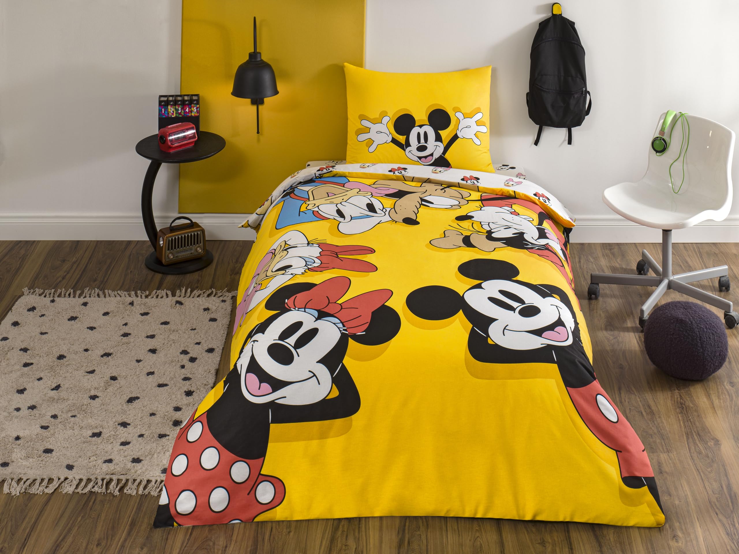 TAÇ Disney Mickey & Friends Standart Pamuk Nevresim Takımı, Siyah, Sarı, Kırmızı, Tek Kişilik