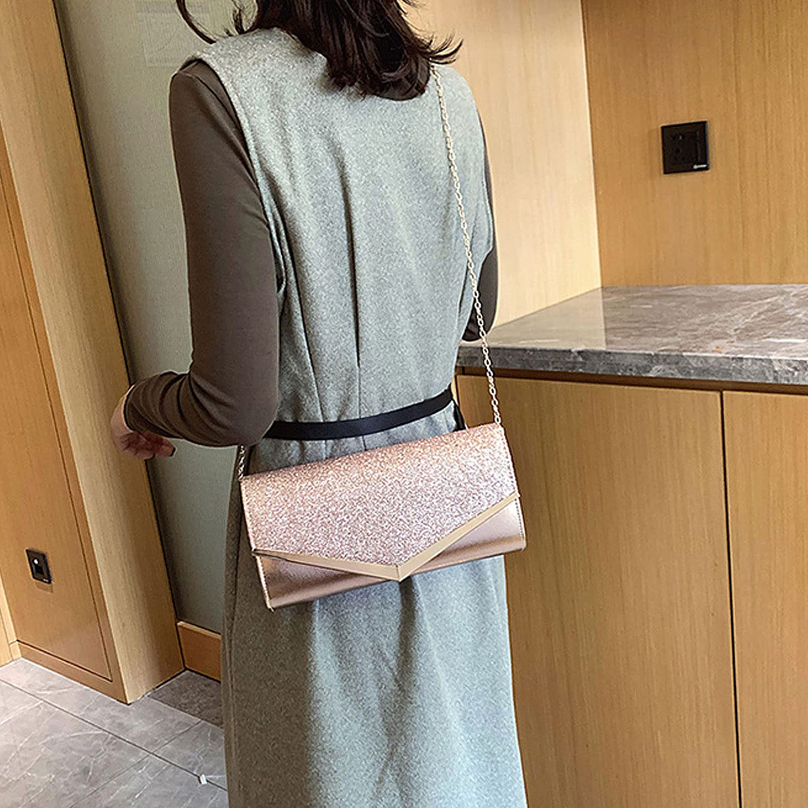 Milya Borsa da sera da donna con brillantini, con strass, per matrimoni, feste, avambracci, borsa a tracolla con tracolla