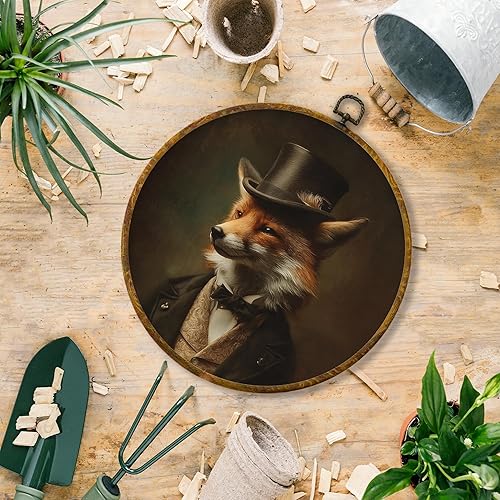 Miniatura 6 de Hiuwevt Decoración de pared redonda de zorro retro, impresiones en lienzo con marco de zorro de academia oscura, decoración redonda para colgar en