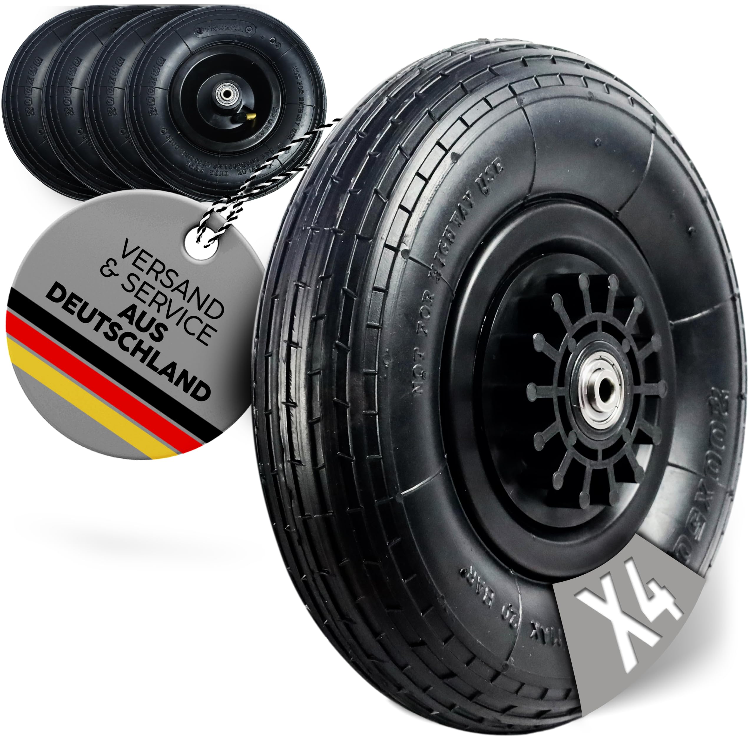FROSAL Lot de 4 pneus pneumatiques de rechange pour chariot pliable Leo Loki Convient pour Fuxtec Kesser etc.