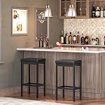 HOOBRO Bar Stools, Set of 2 Bar Chairs, 63 cm Height Stools, Breakfast Bar Stools, Kitchen Bar Chairs, 5 cm Thick Upholstery, for Kitchen, Dining Room, Cafe, Bar Counter, Black BB21BY01