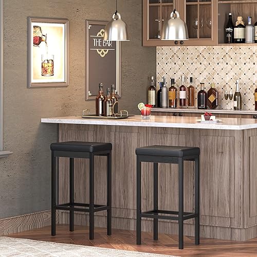 Miniatura 7 de HOOBRO Taburetes de bar, juego de 2 sillas de bar, taburetes de 24.8 pulgadas de altura, taburetes de desayuno, taburetes de cocina, tapicería de 2