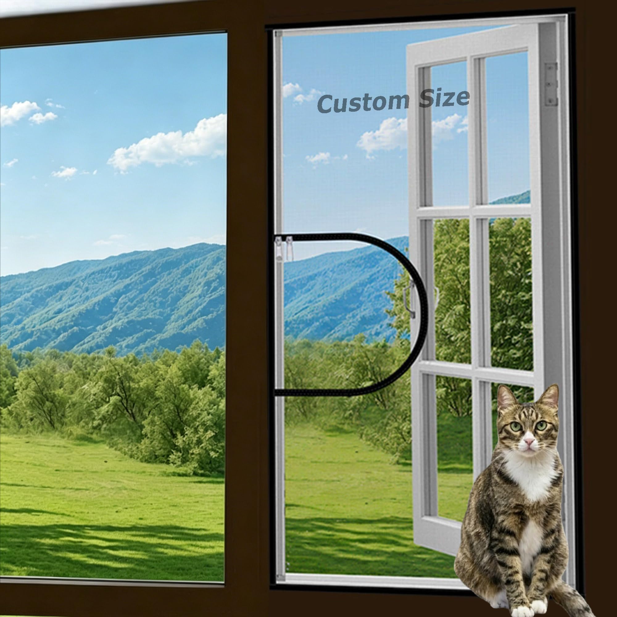 Duoleh Black Self-Adhesive Fly Screen Mosquito Curtain, Custom Size Cat Pet Protection Window Guard With Zipper For Bedroom Kitchen Home, Balcony Window Safety Screen Mesh