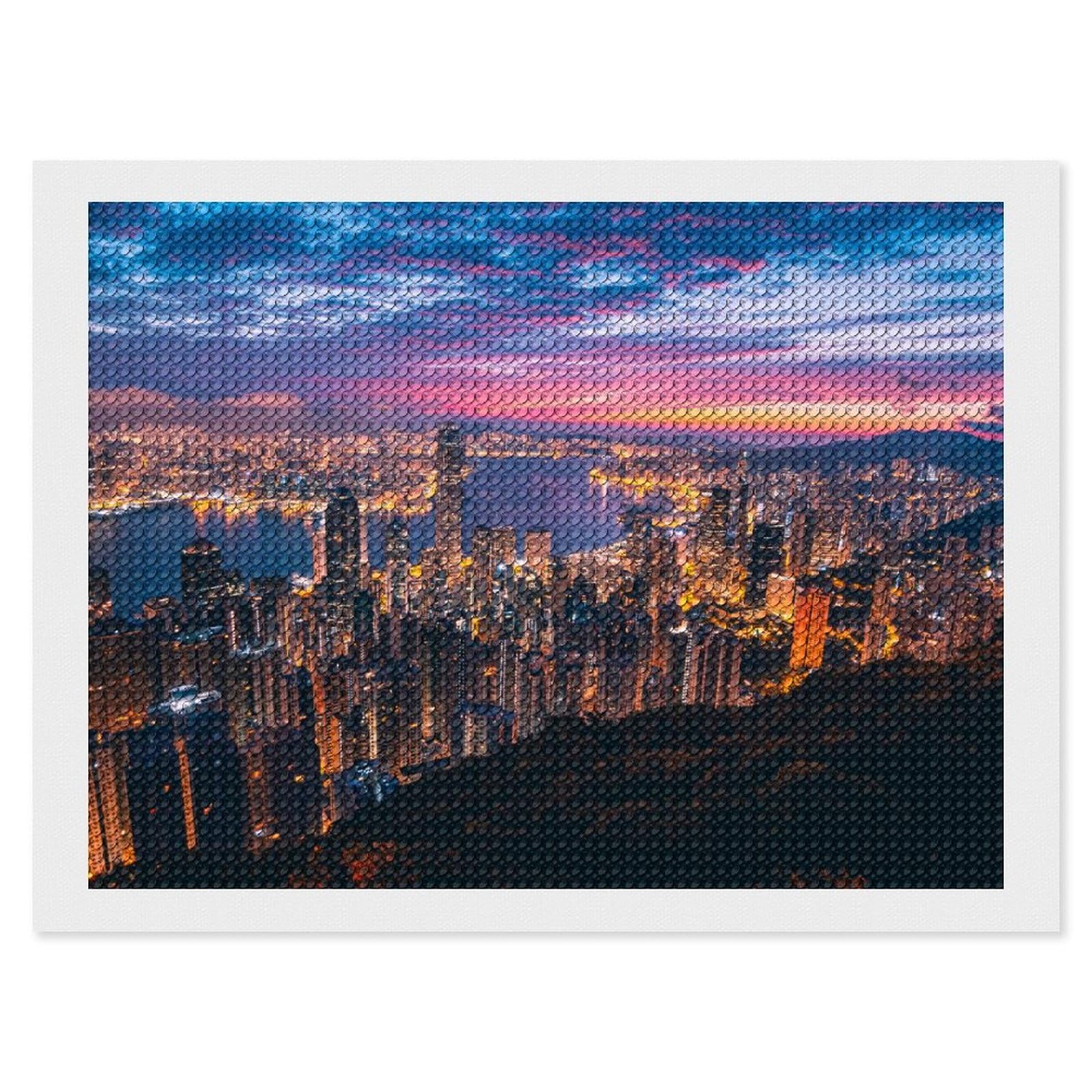 Amazon | ダイヤモンドアート キット 夕暮れの街の夜景 ダイアモンド