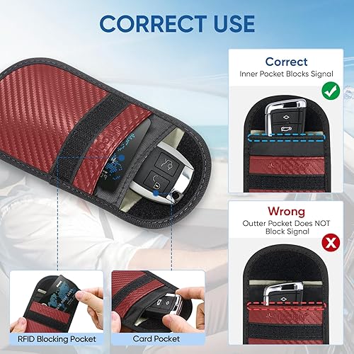 Vista 37 de TICONN Faraday - 2 bolsas para llavero, protector de jaula Faraday de 3.5 x 5.0 pulgadas, bloqueo de señal RFID para automóvil, bolsa antirrobo Negro