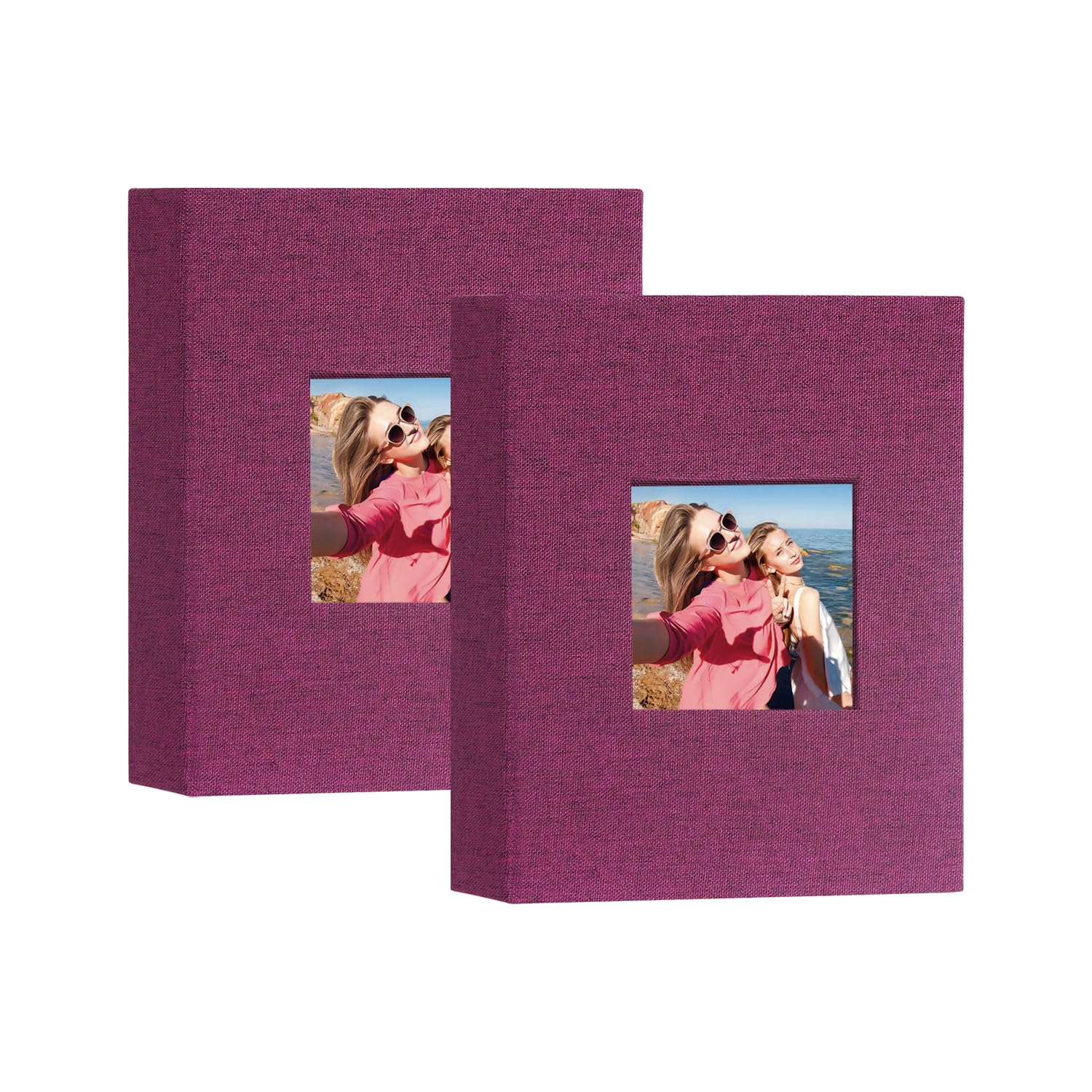 Artmag Mini Photo Album 4x6 50 Pockets 2 Pack, Linen Cover with Front Window Album Each Holds 52 Vertical Photos for Family Wedding Baby Children (Purple)