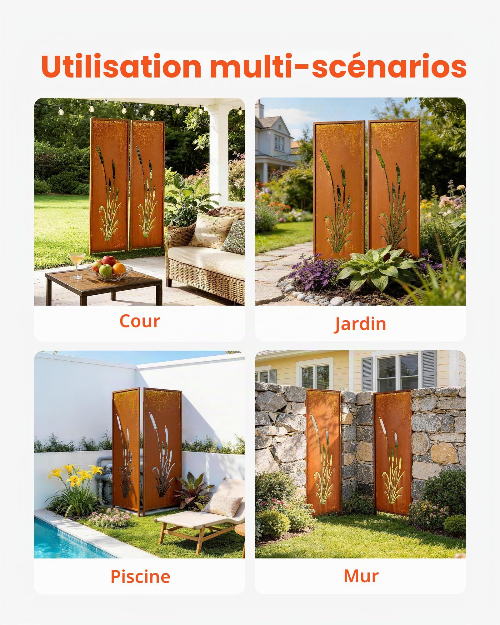VEVOR Panneau Brise Vue Extérieur Métal 50x160 cm Paravent Extérieur Décoratif Autoportant, Séparation de Jardin, Écran d'Intimité, Acier au Carbone, Piquets de Sol, Motifs Naturels Ajourés, Lot de 2