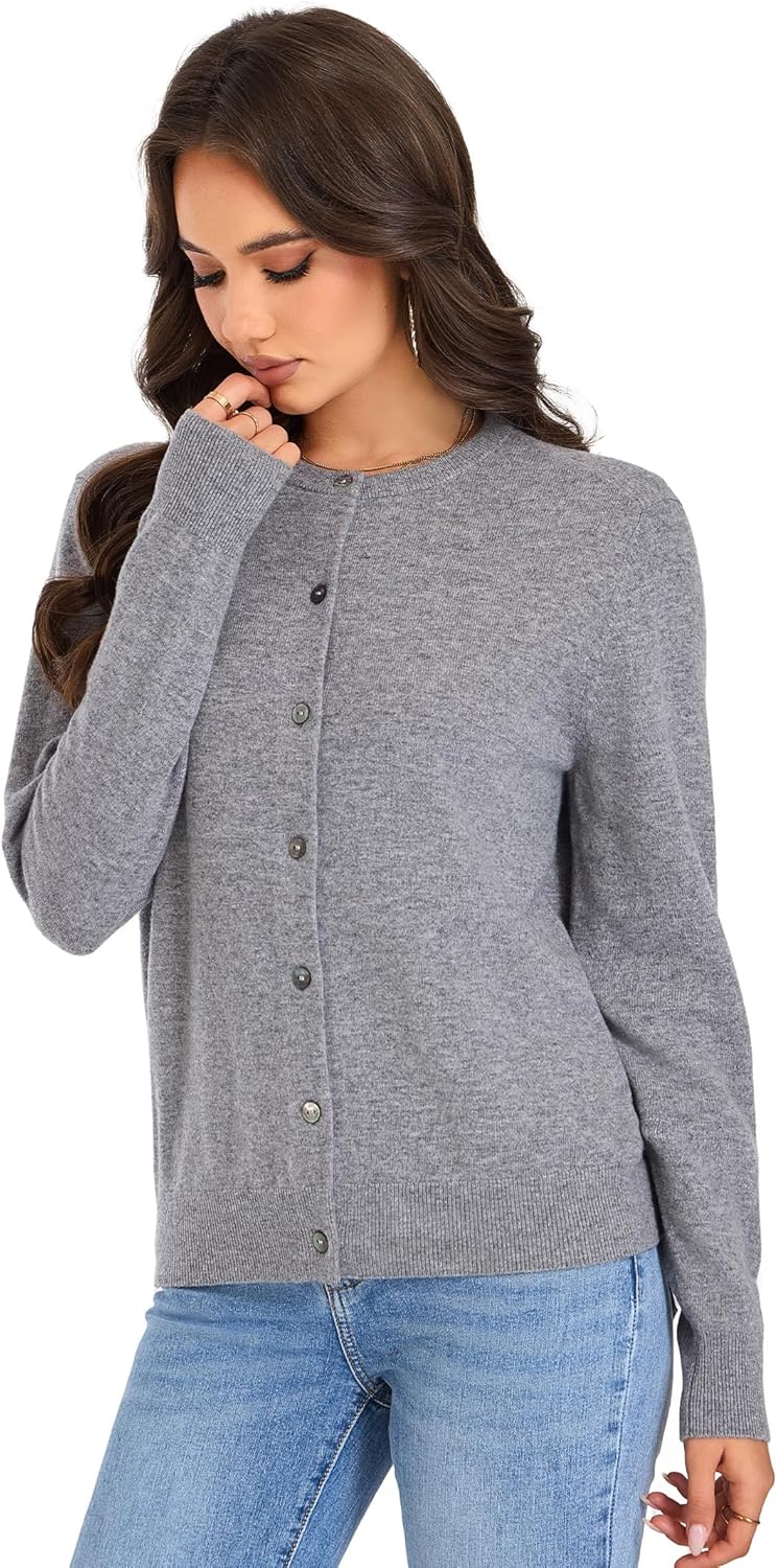 Womens Button Up Sweater - 100% Merino Wool Cardigan with Real Shell Buttons Knit Warm Sweater for Spring Fall Winter - Image 2