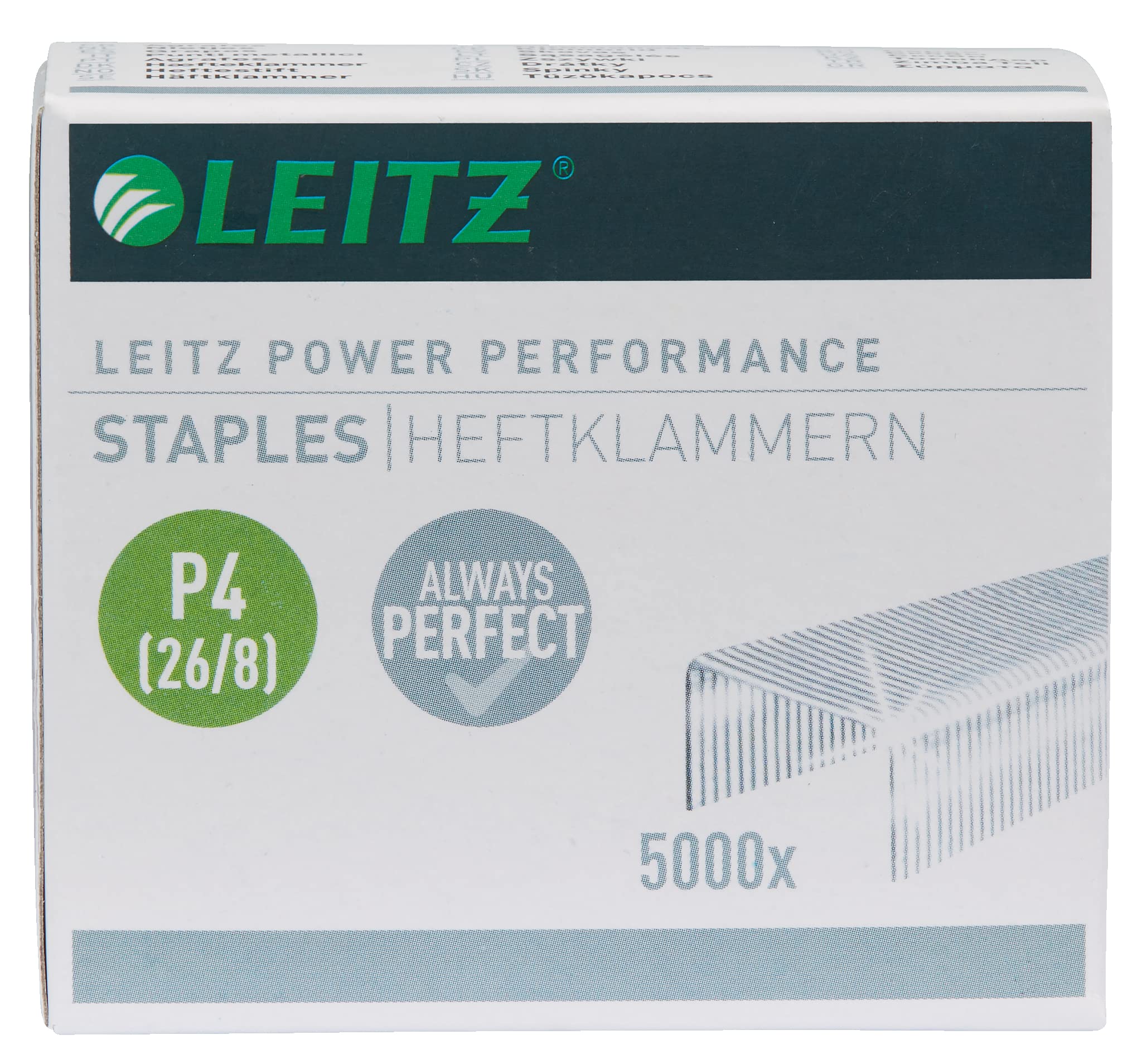 Leitz Power Performance 55590000 P4 - Grapas galvanizadas (10 cajas de 5000 grapas cada una)