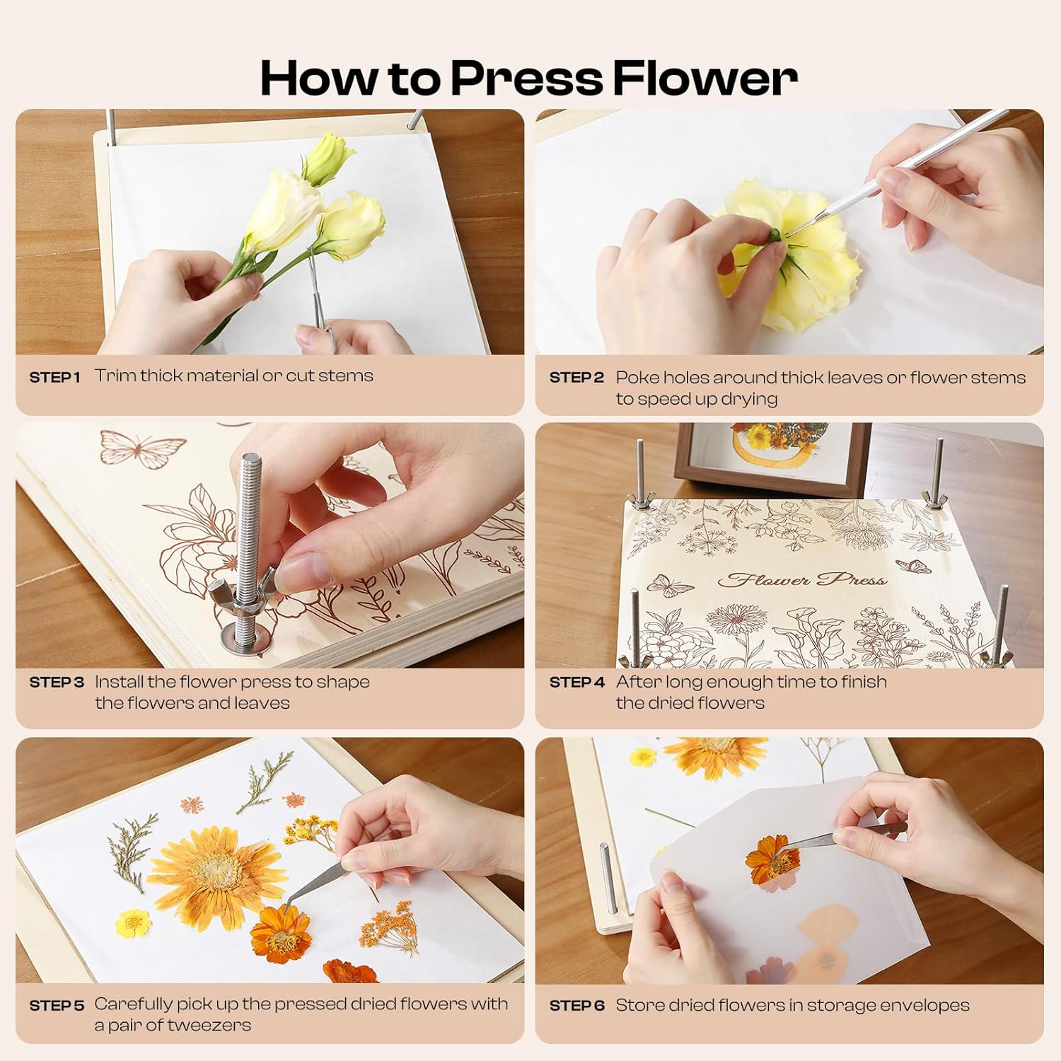 Caydo Large Flower Press Kit for Adults & Teens, 11"x11" 10 Layers Flower Pressing Kit for Pressed Flowers, Herbs & Leaves, Flowers Bouquet Preservation Kit for Bookmarks, Wedding and Craft Projects