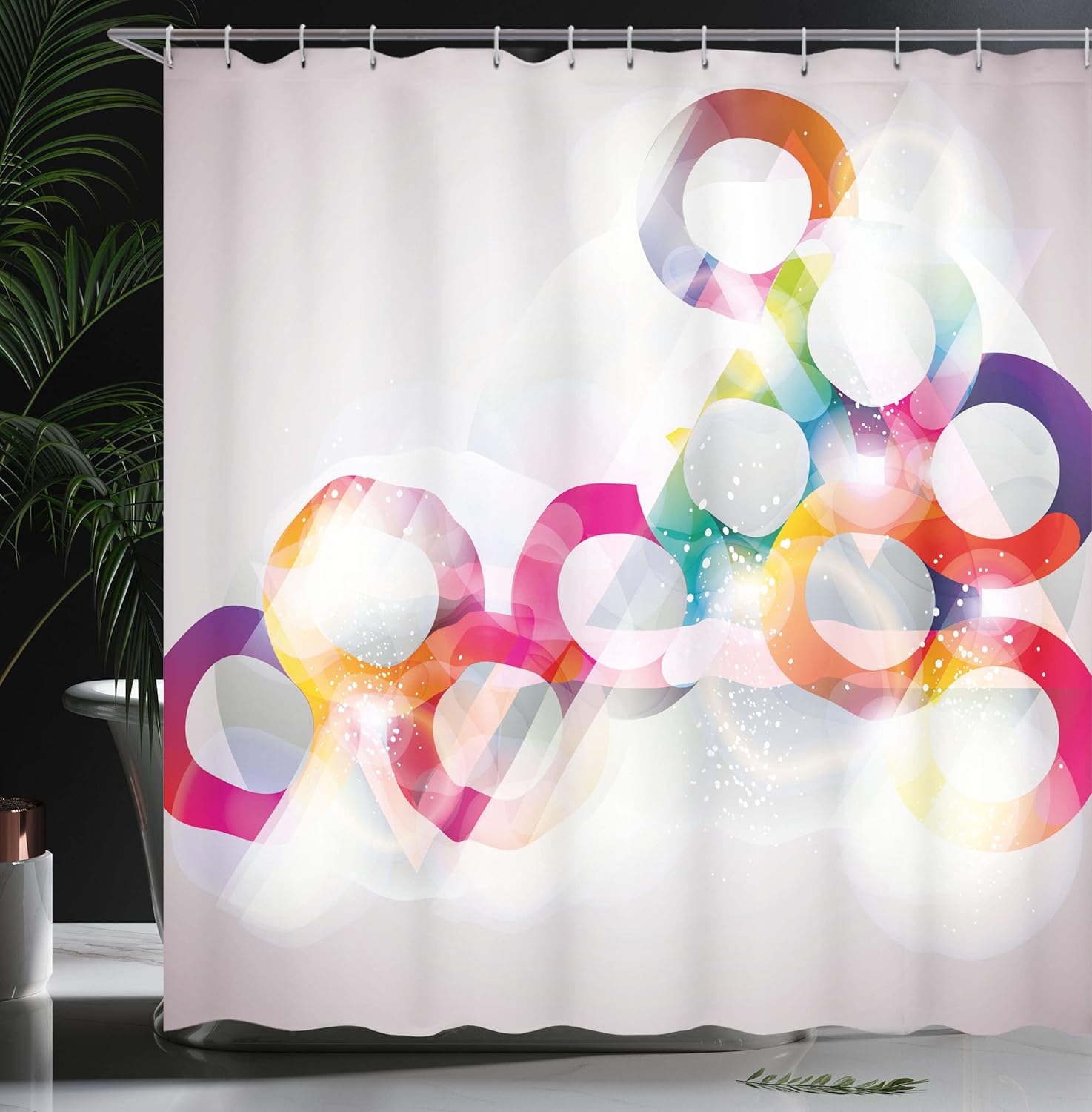 Ambesonne Abstract Shower Curtain, Disc Shaped Circular Patterned Gradient Bubbles with Effects Art Print, Cloth Fabric Bathroom Decor Set with Hooks, 69" W x 70" L, Purple Orange