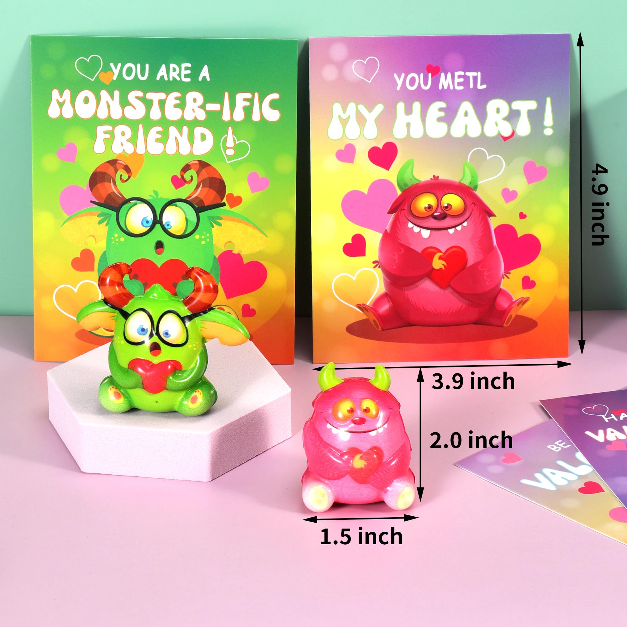 24 szt. Monster Squishy Toys prezenty walentynkowe z kartkami dla dzieci, upominki na przyjęcie dla dzieci, galentyńska wymiana prezentów szkolnych, nagrody w klasie, wypełniacze do torebek cukierków