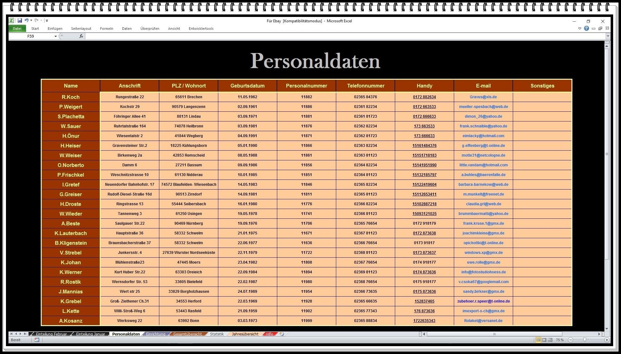 Urlaubsplaner Personalplaner Dienstplaner Software Excel 2026 2027 | Urlaub planen, Vertretungen organisieren und Personaleinsätze übersichtlich verwalten.