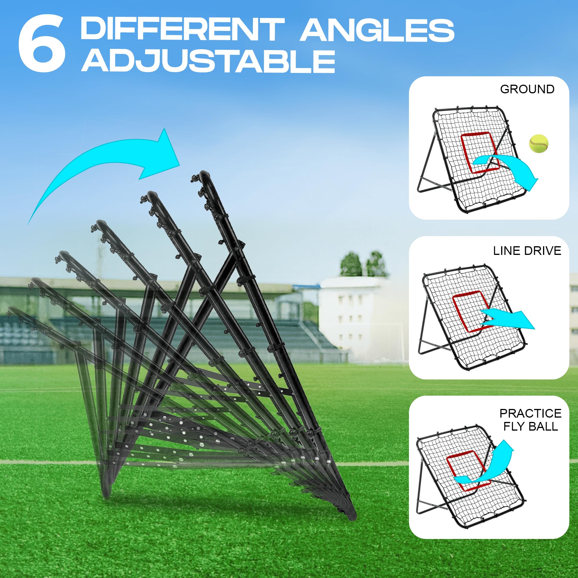 6 Angles Adjustable Volleyball Rebounder Net - Bounce Back Net for Backyard Soccer Softball Lacrosse - Steel Frame Baseball Rebounder for Adults - Suitable for Hitting Serving Passing Spike Practice