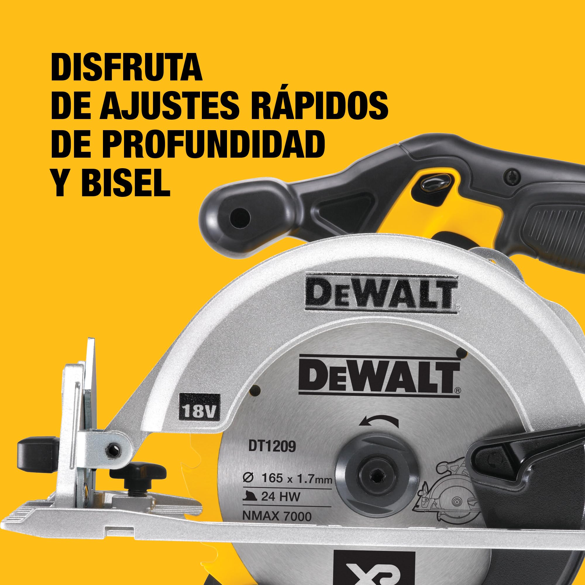 DEWALT Sierra Circular XR 18V, 460W, Disco de 165 mm, Profundidad de Corte Max. 55 mm, Velocidad 5150 rpm, Empuñadura Ergonómica, Incluye Maletín TSTAK, Sin Batería ni Cargador, DCS391NT-XJ
