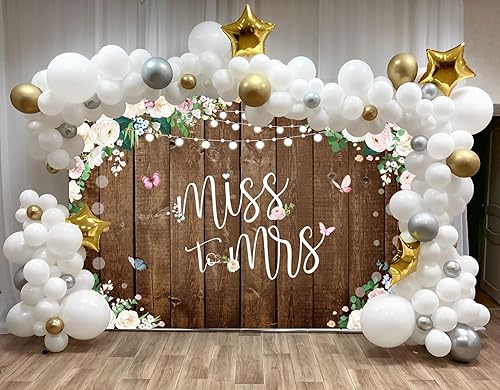 Miniatura 3 de Miss to Mrs - Telón de fondo para despedida de soltera, tablero de madera rústica, flor rosa, mariposa, telón de fondo para fotografía, boda,