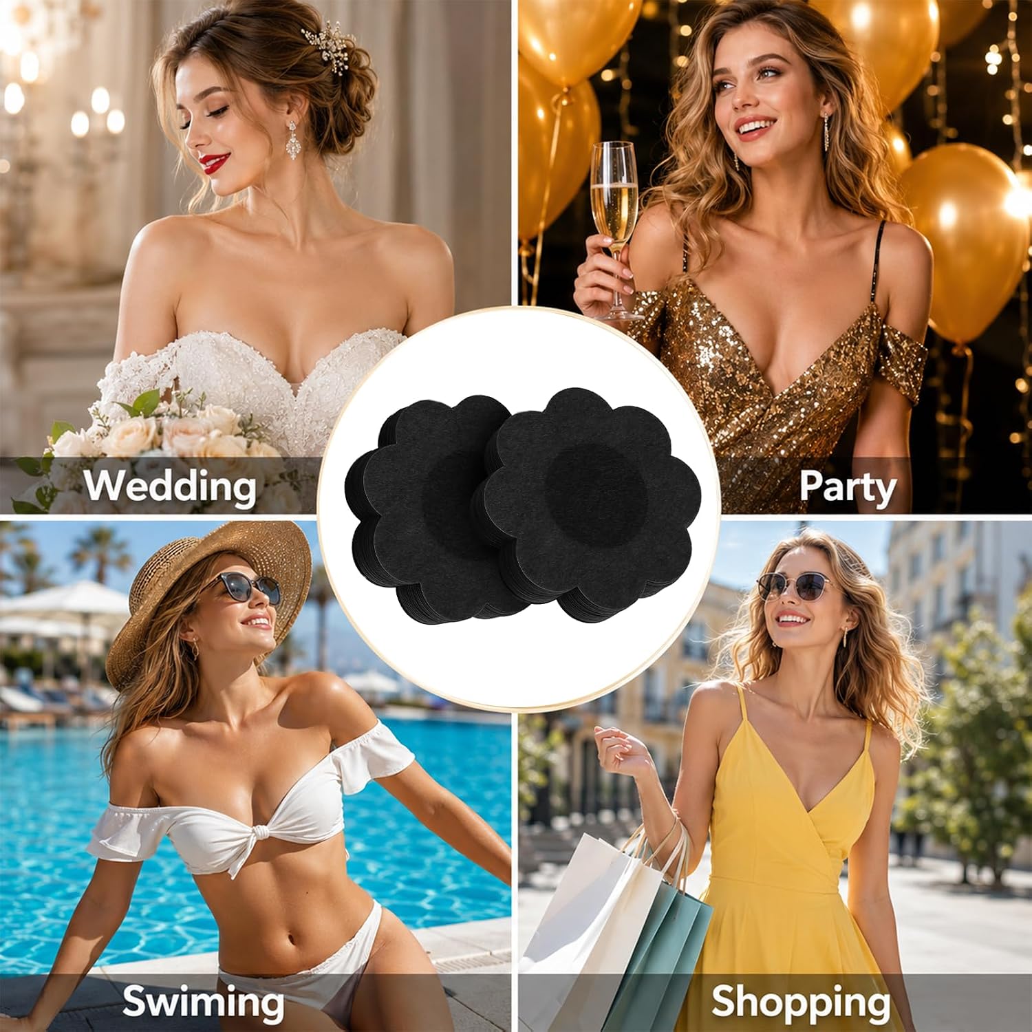 Black Nipple Covers, 100Pcs Disposable Pasties Nipple Cover image 5