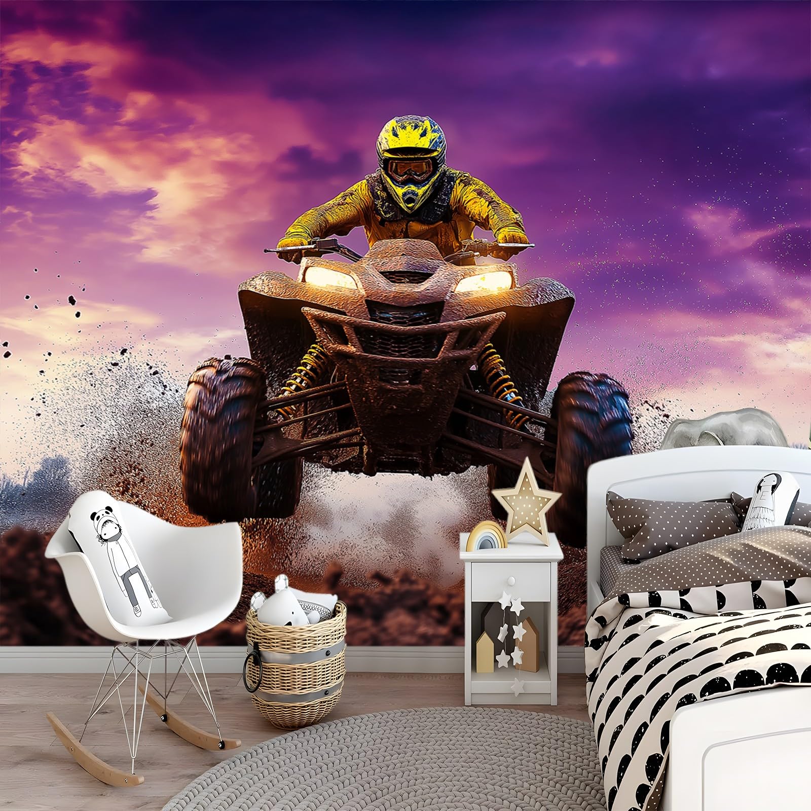 Tapeta 350 x 256 cm Sport Offroad Malowane Brązowy Fioletowy Fototapeta do sypialni salonu