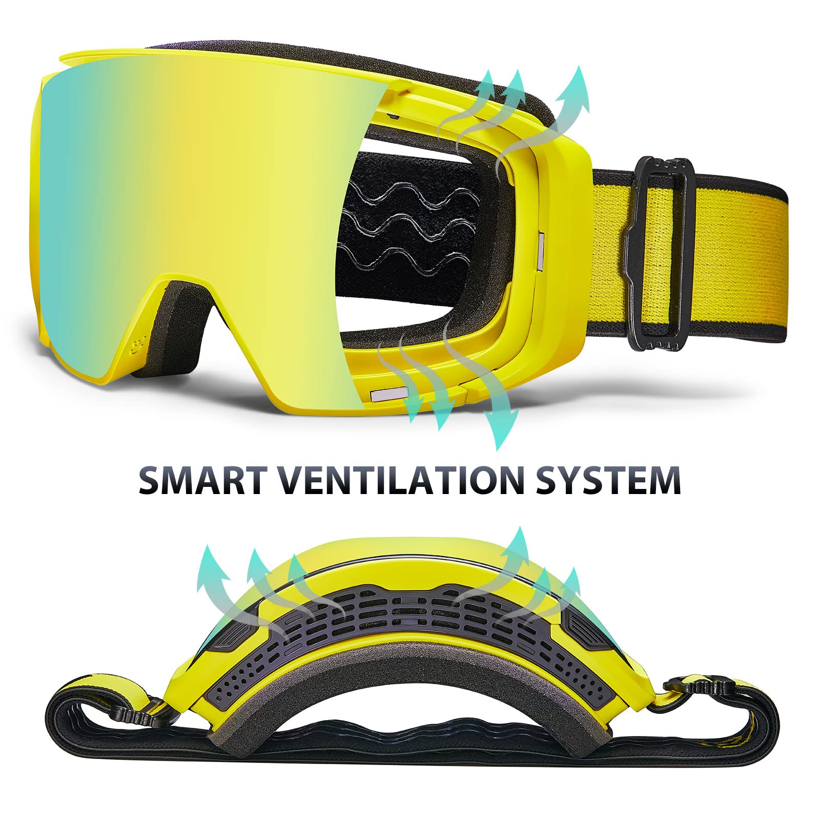 AVAWAY Masque de Ski Homme Femme Lunettes de Ski Lentille magnétique UV Protection Remplaçable, résistant à l'eau, au brouillard et au vent, Solide et sûr, Ski Snowboard Autres Sports Hiver