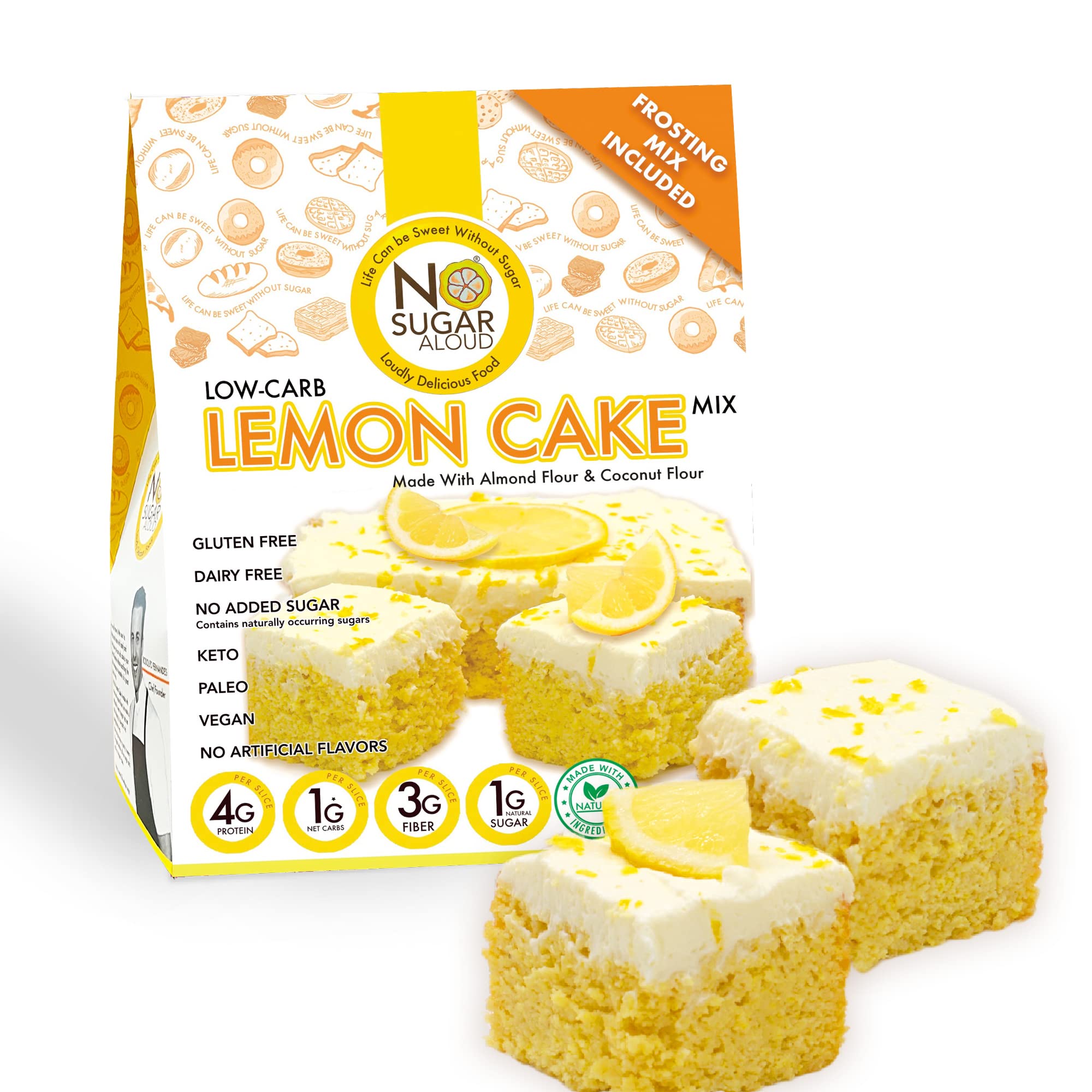 Lemon Low Carb Cake Mix, Gluten-Free & Plant-Based Keto Baking Mix, High Protein, High Fiber, Natural, No Artificial Flavors, Dairy-Free & Paleo-Friendly, sugar free, 13oz - No Sugar Aloud
