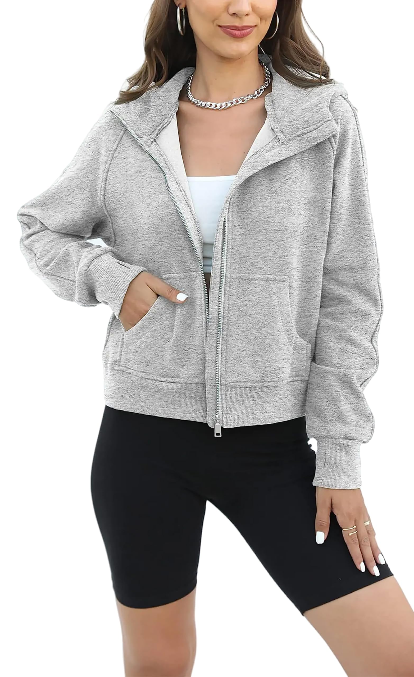 Timuspo Sweat à capuche pour femmes, avec fermeture éclair, pour l’automne et l’hiver