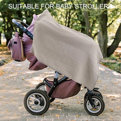 Miniatura 5 de Funda de lactancia de muselina, funda de lactancia materna, de algodón suave, multiusos, con correa ajustable para el cuello (gris)